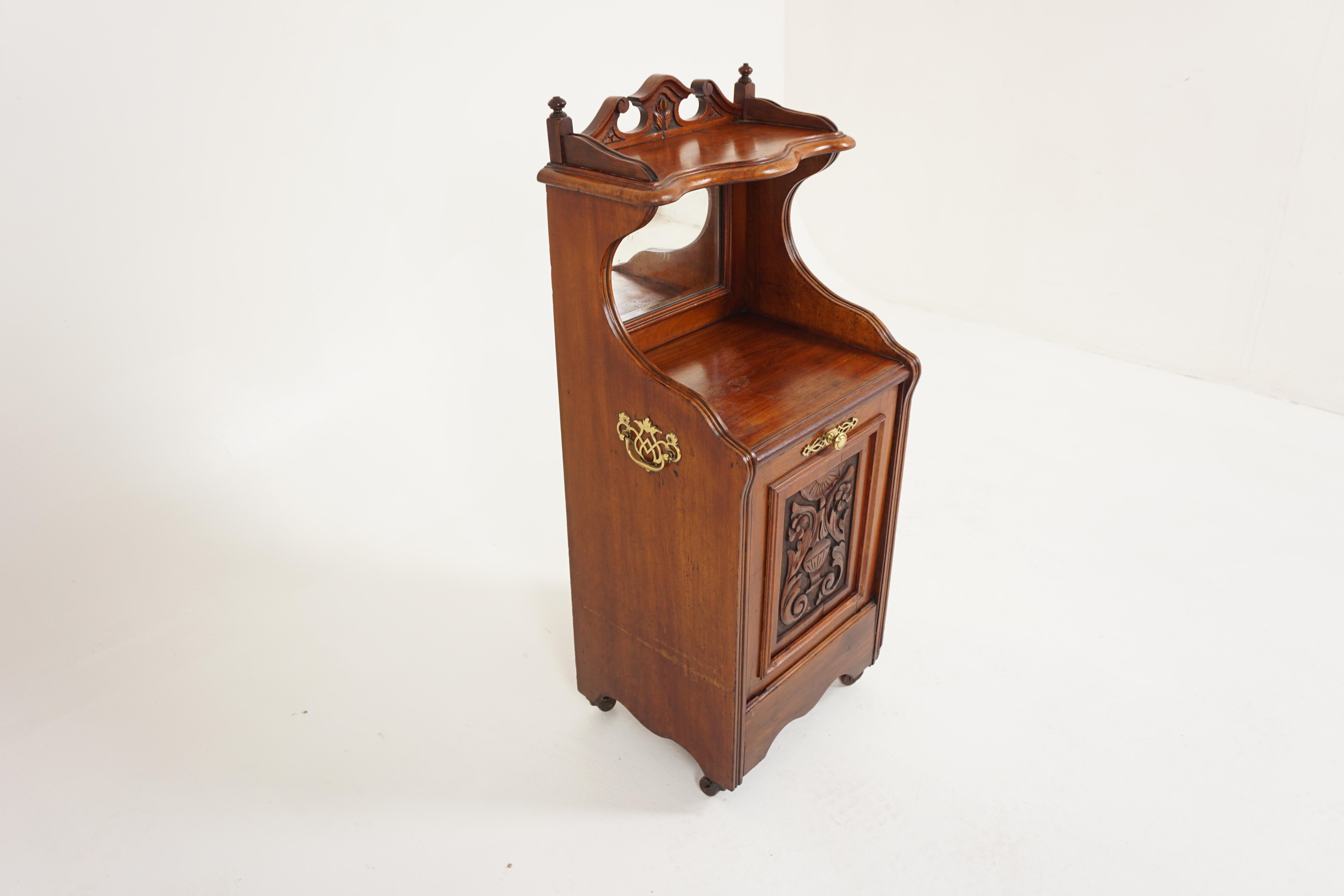Scottish Antique Victorian Walnut Mirror Back Coal Box, Cabinet, Scotland 1880, H351 For Sale