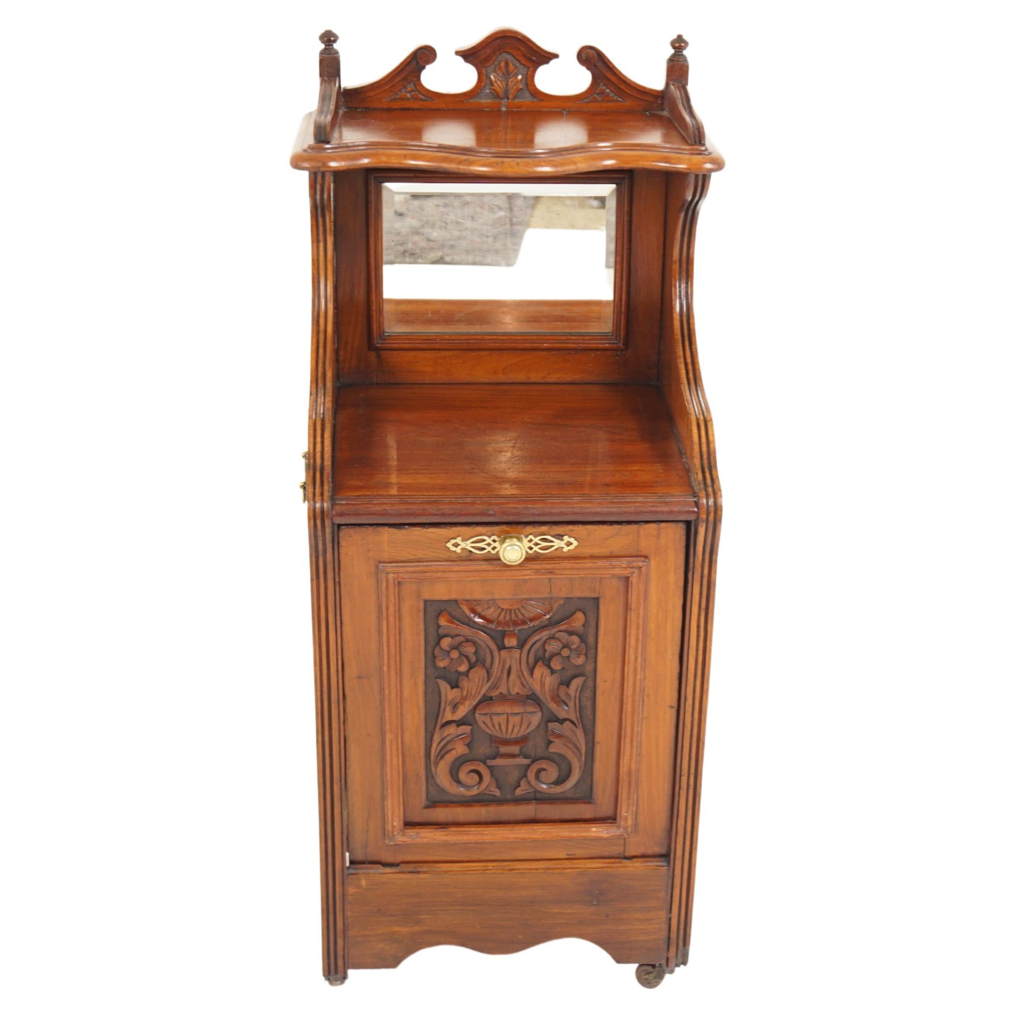 Antique Victorian Walnut Mirror Back Coal Box, Cabinet, Scotland 1880, H351