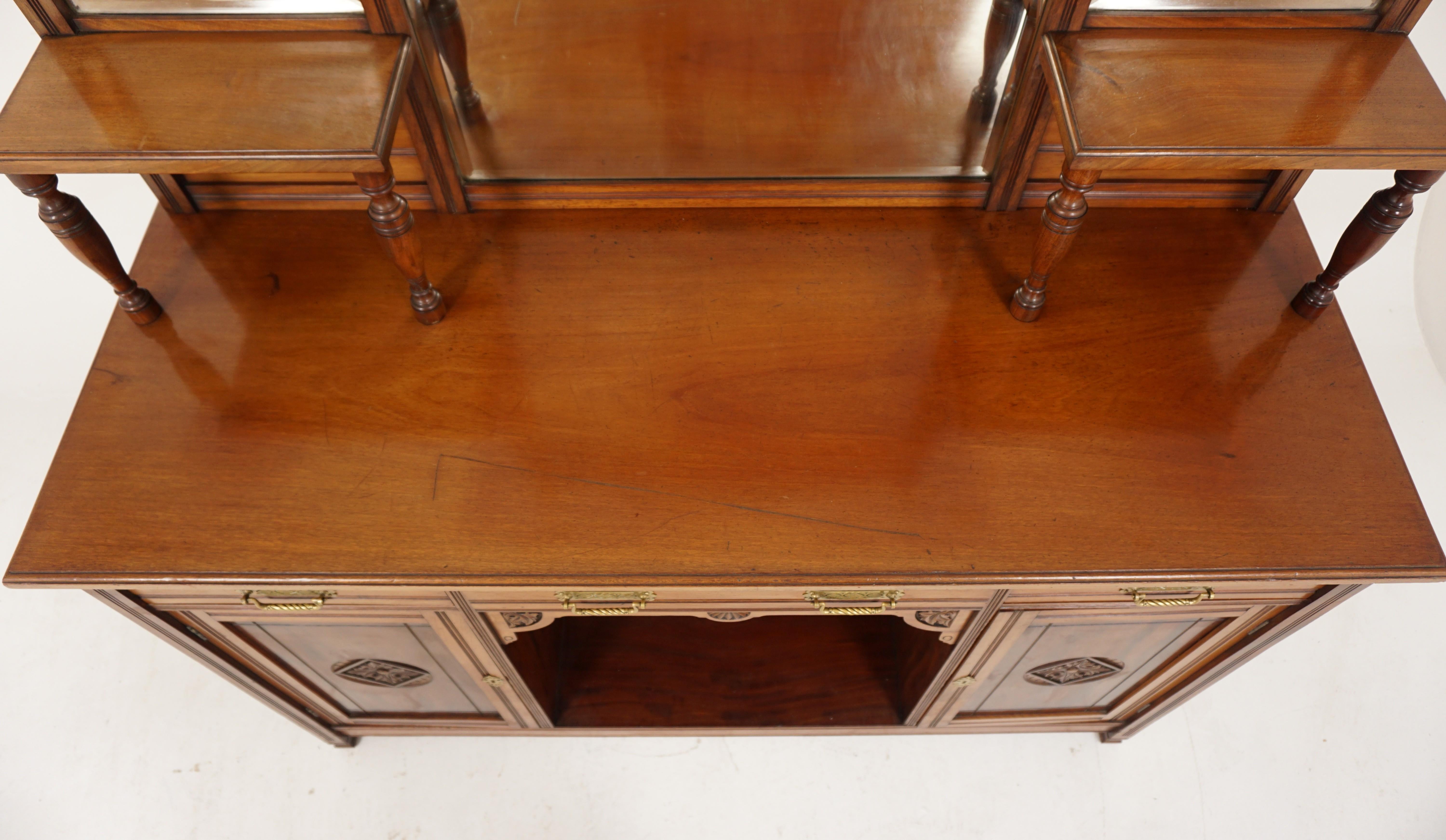 Late 19th Century Antique Victorian Walnut Mirror Back Sideboard Buffet, Scotland 1880, H211 For Sale