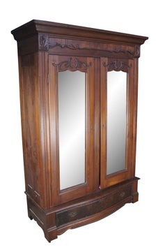 Antique Victorian Walnut Mirrored Clothing Armoire Wardrobe Closet Cabinet 87"