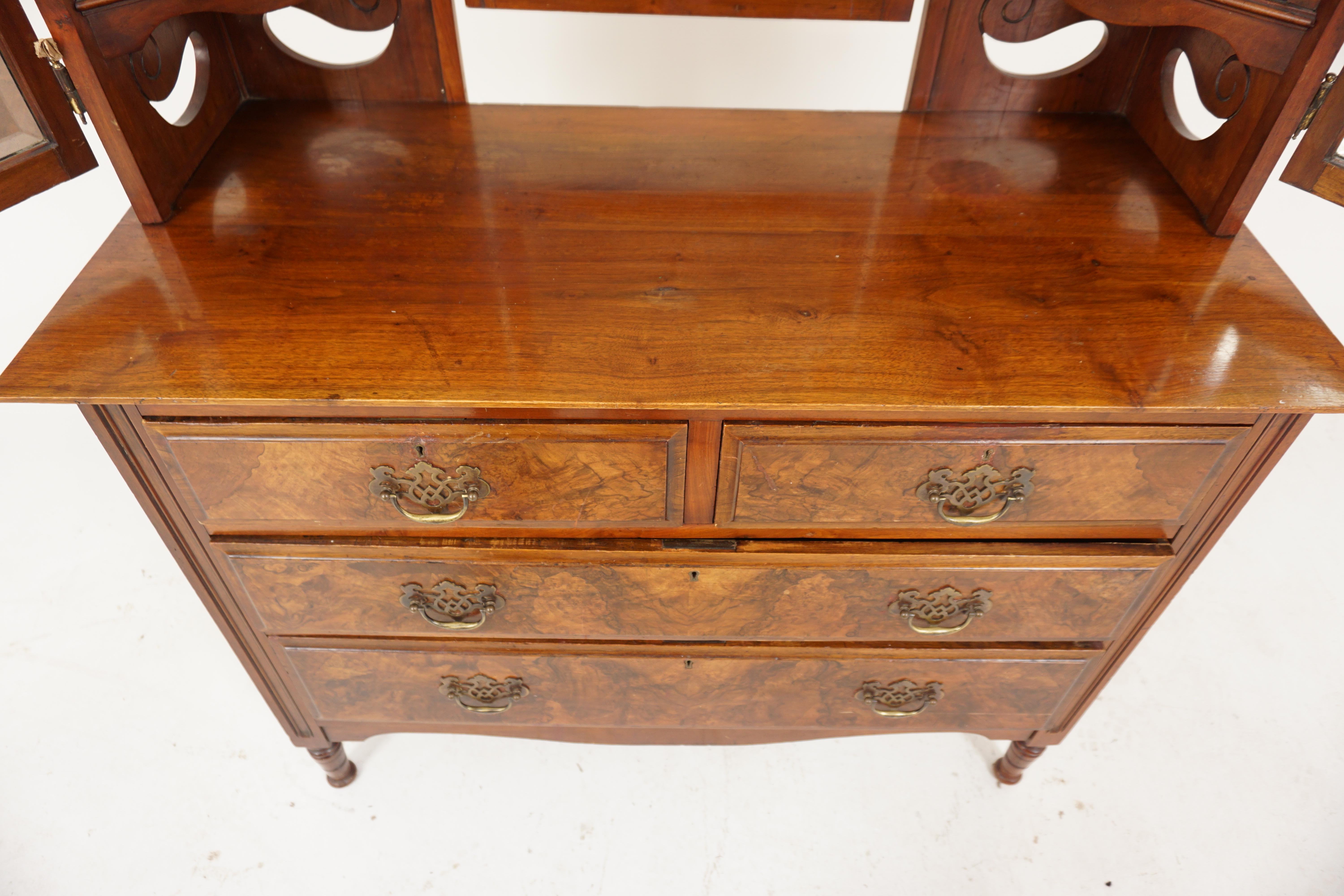 Antique Victorian Walnut Mirrored Vanity, Dressing Chest, Scotland 1880, B2895 In Good Condition In Vancouver, BC