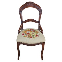 Antique Victorian Walnut Needlepoint Balloon Back Parlor Dining Side Chair