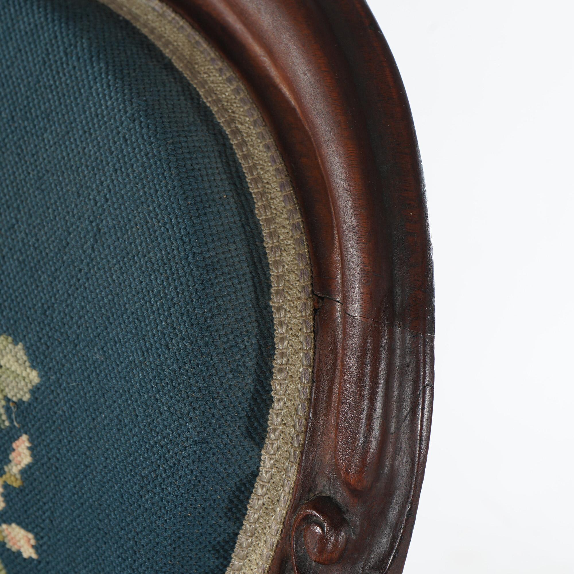 Antique Victorian Walnut & Needlepoint Ladies Parlor Arm Chair, c1890 1