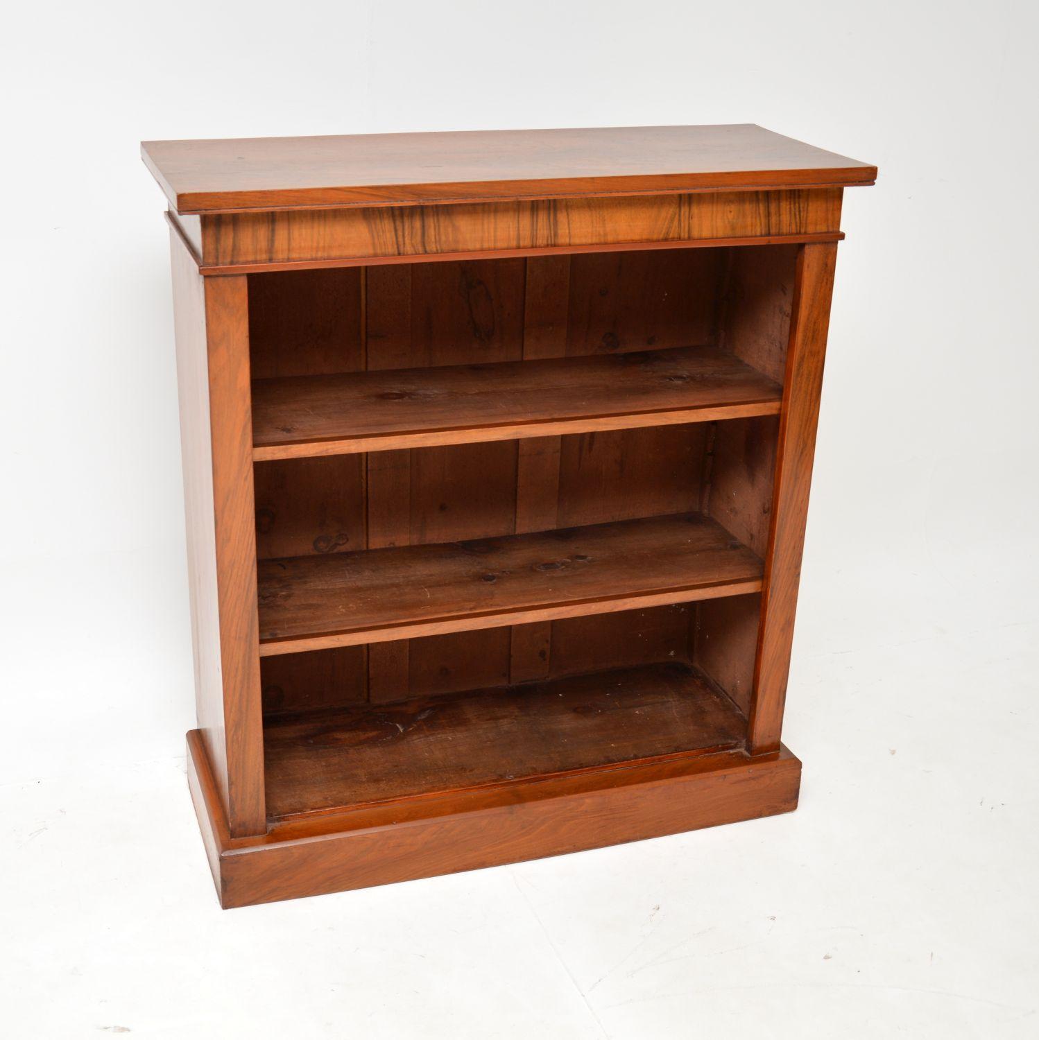 A lovely original antique Victorian open bookcase in walnut. This was made in England, it dates from around the 1880-1890’s period.

It is very well made and is a useful size. There is plenty of storage space, yet it’s not too imposing. The walnut