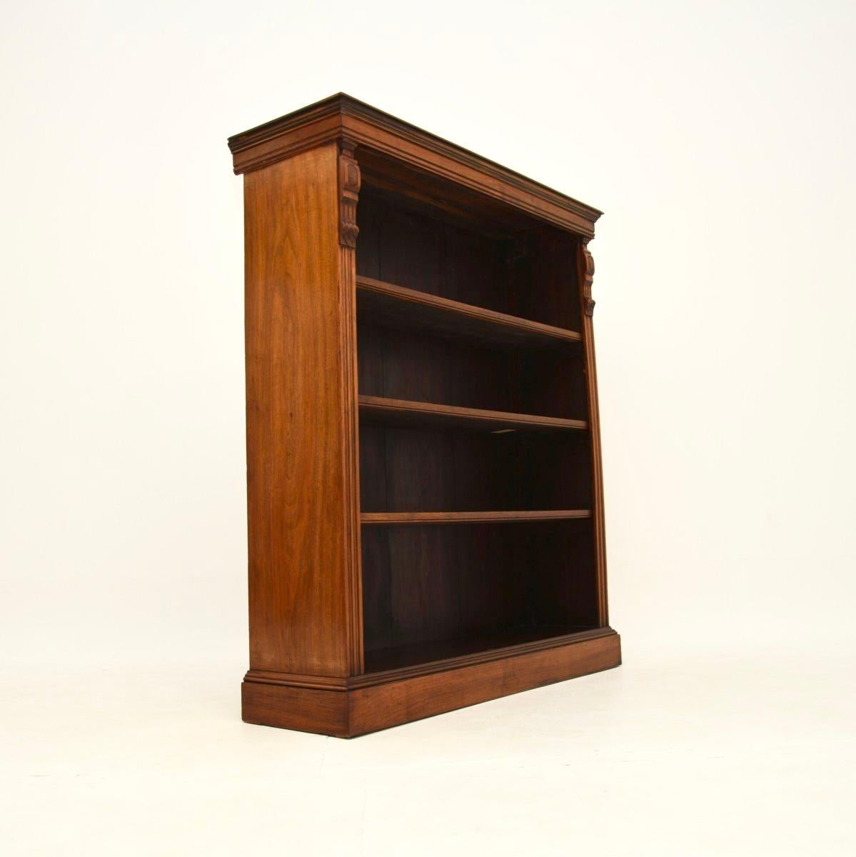 High Victorian Antique Victorian Walnut Open Bookcase For Sale