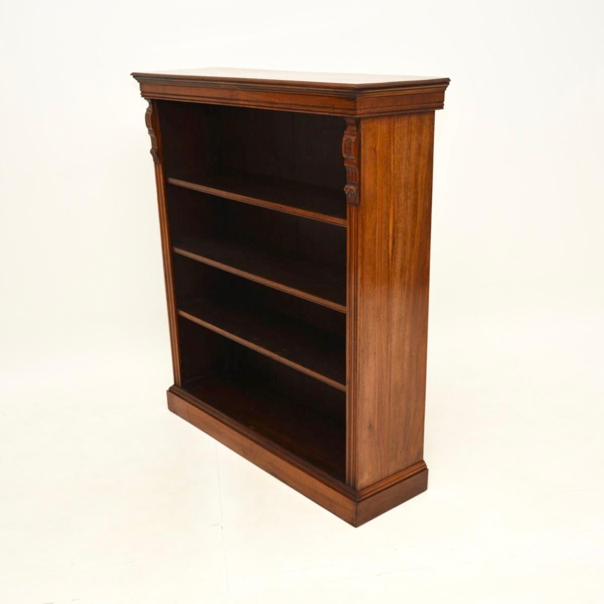 British Antique Victorian Walnut Open Bookcase For Sale