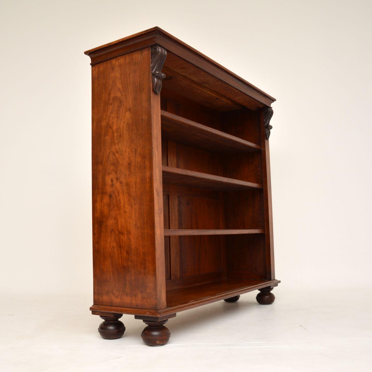 19th Century Antique Victorian Walnut Open Bookcase