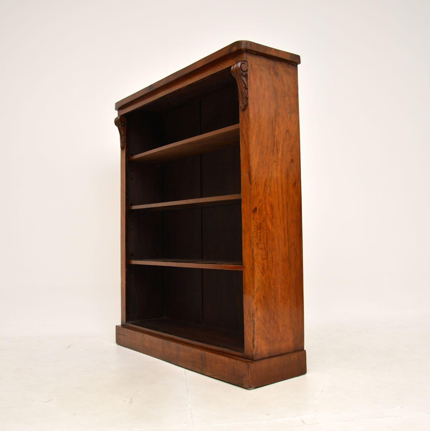 Mid-19th Century Antique Victorian Walnut Open Bookcase For Sale