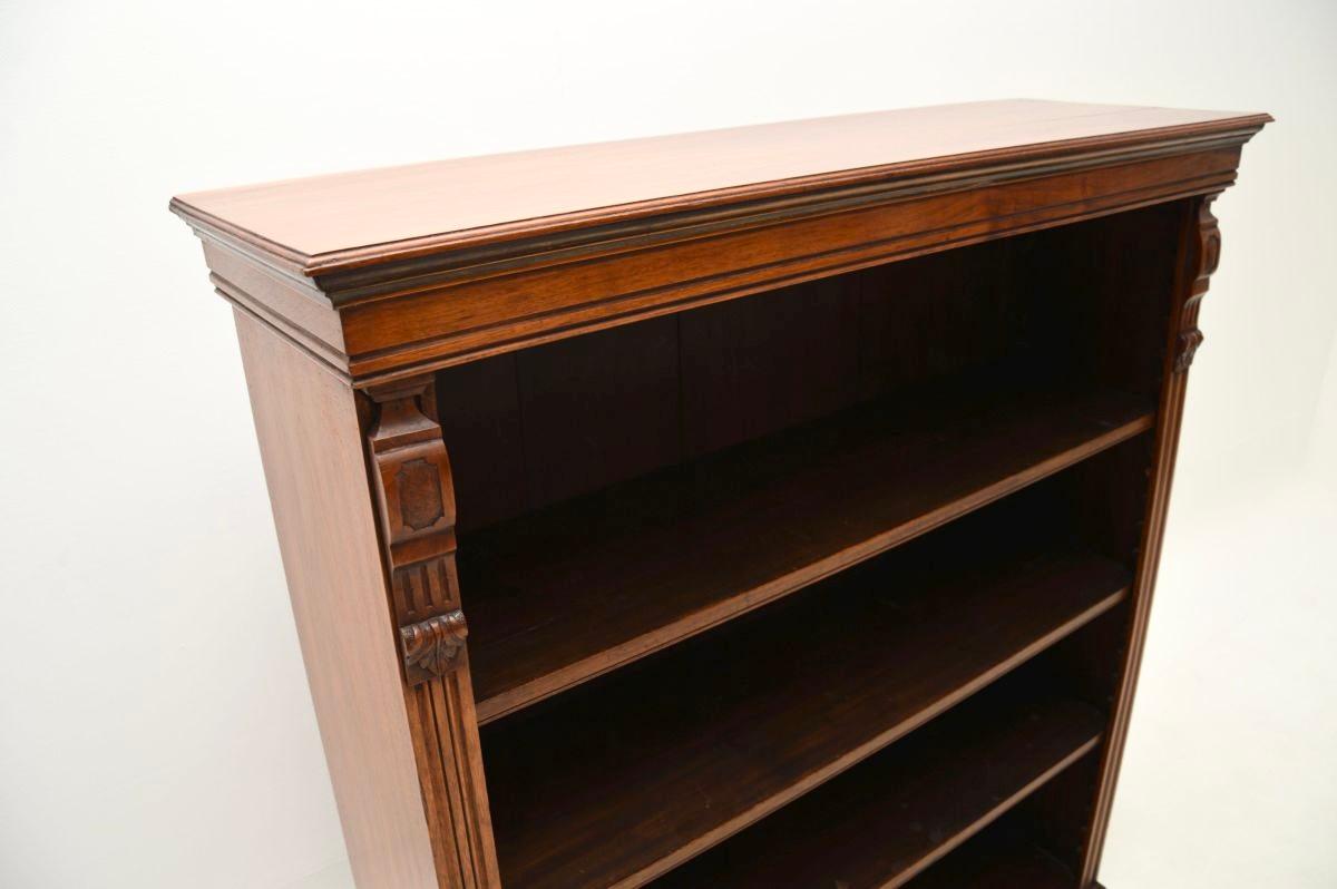 Mid-19th Century Antique Victorian Walnut Open Bookcase For Sale