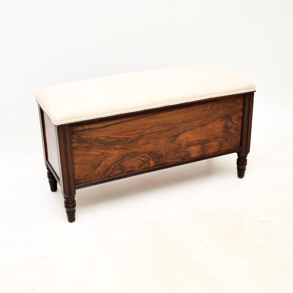 A wonderful antique Victorian walnut ottoman blanket chest / stool. This was made in England, it dates from around the 1860-1880 period.

It is of superb quality and is a useful size. There is lots of storage space inside, revealed when the