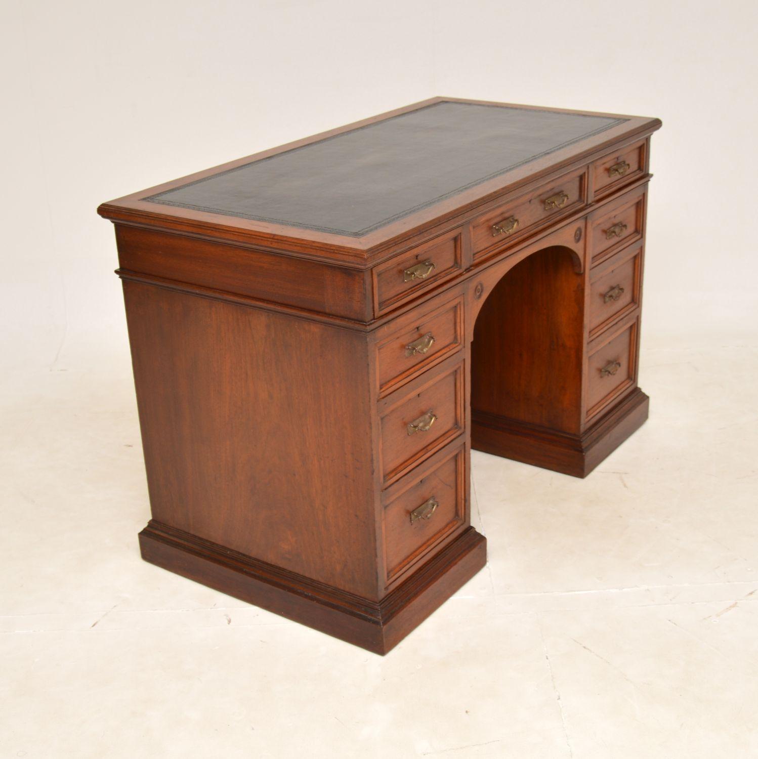 British Antique Victorian Walnut Pedestal Desk by Howard & Sons
