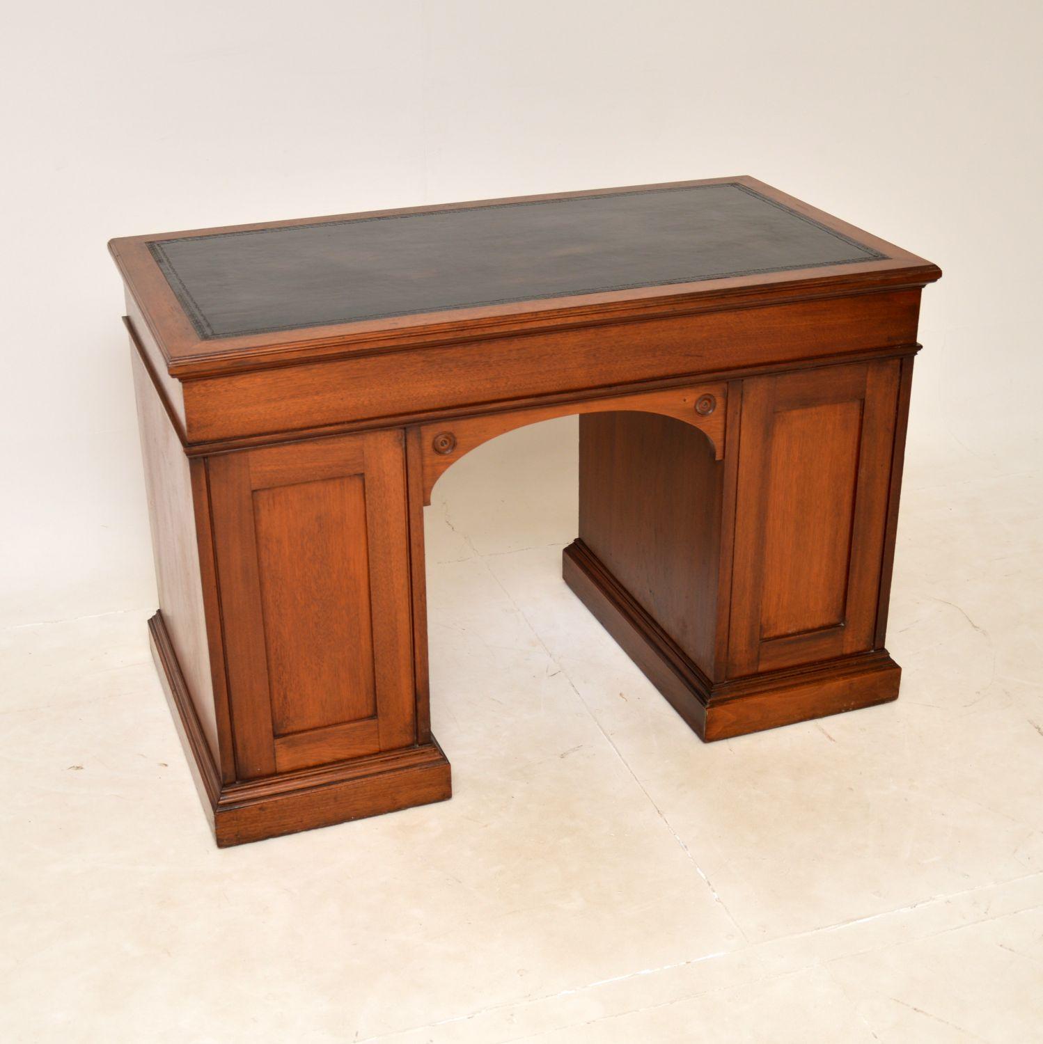 Leather Antique Victorian Walnut Pedestal Desk by Howard & Sons