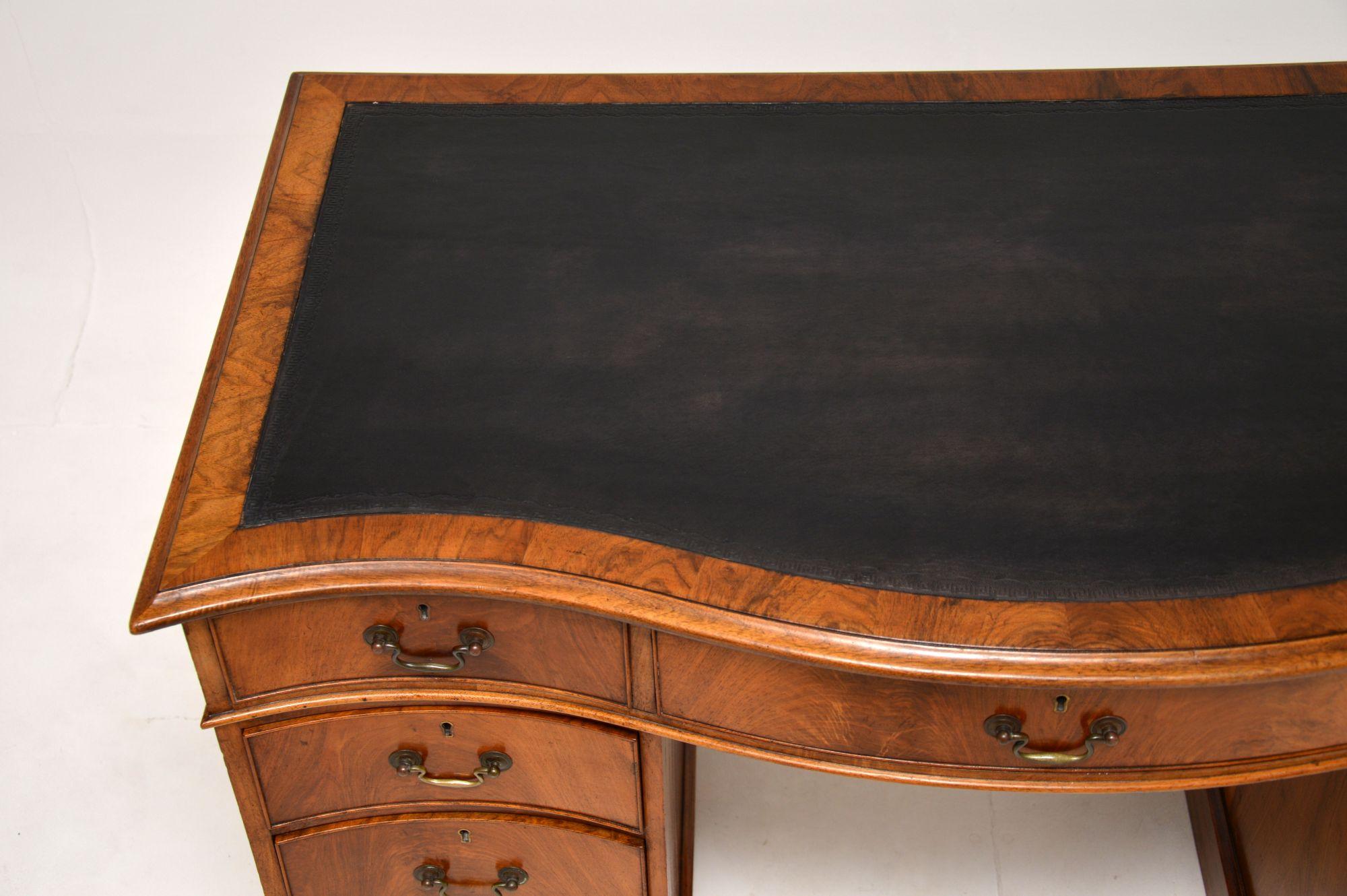 Leather Antique Victorian Walnut Pedestal Desk