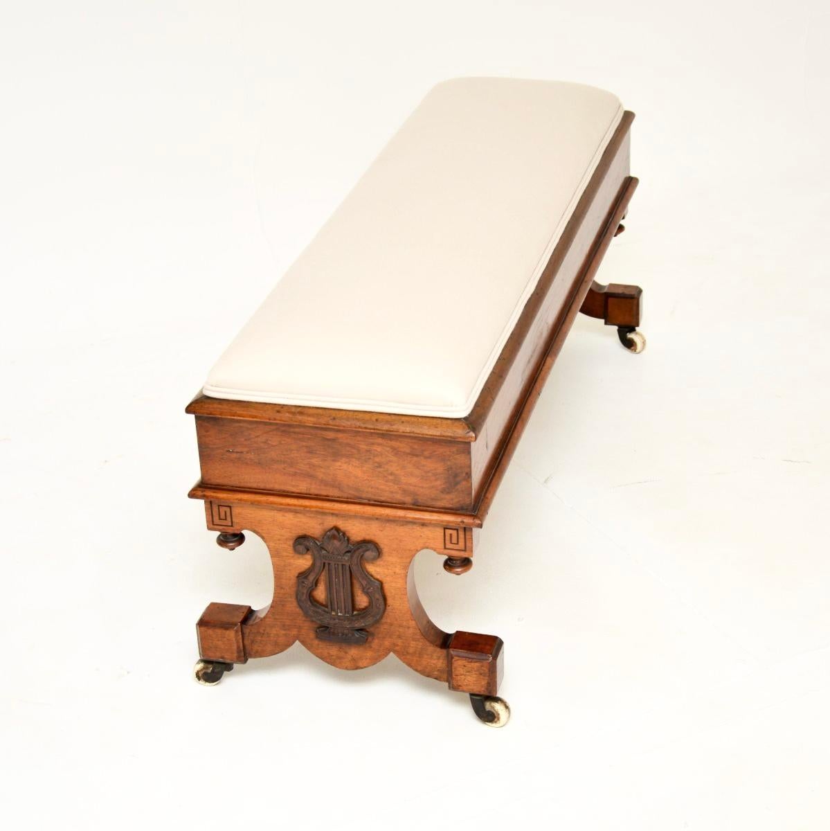 British Antique Victorian Walnut Piano Duet Stool / Bench For Sale
