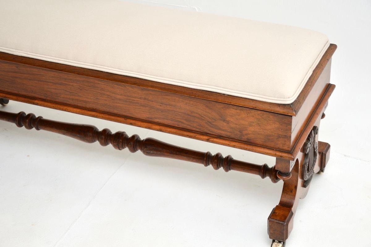 Fabric Antique Victorian Walnut Piano Duet Stool / Bench For Sale