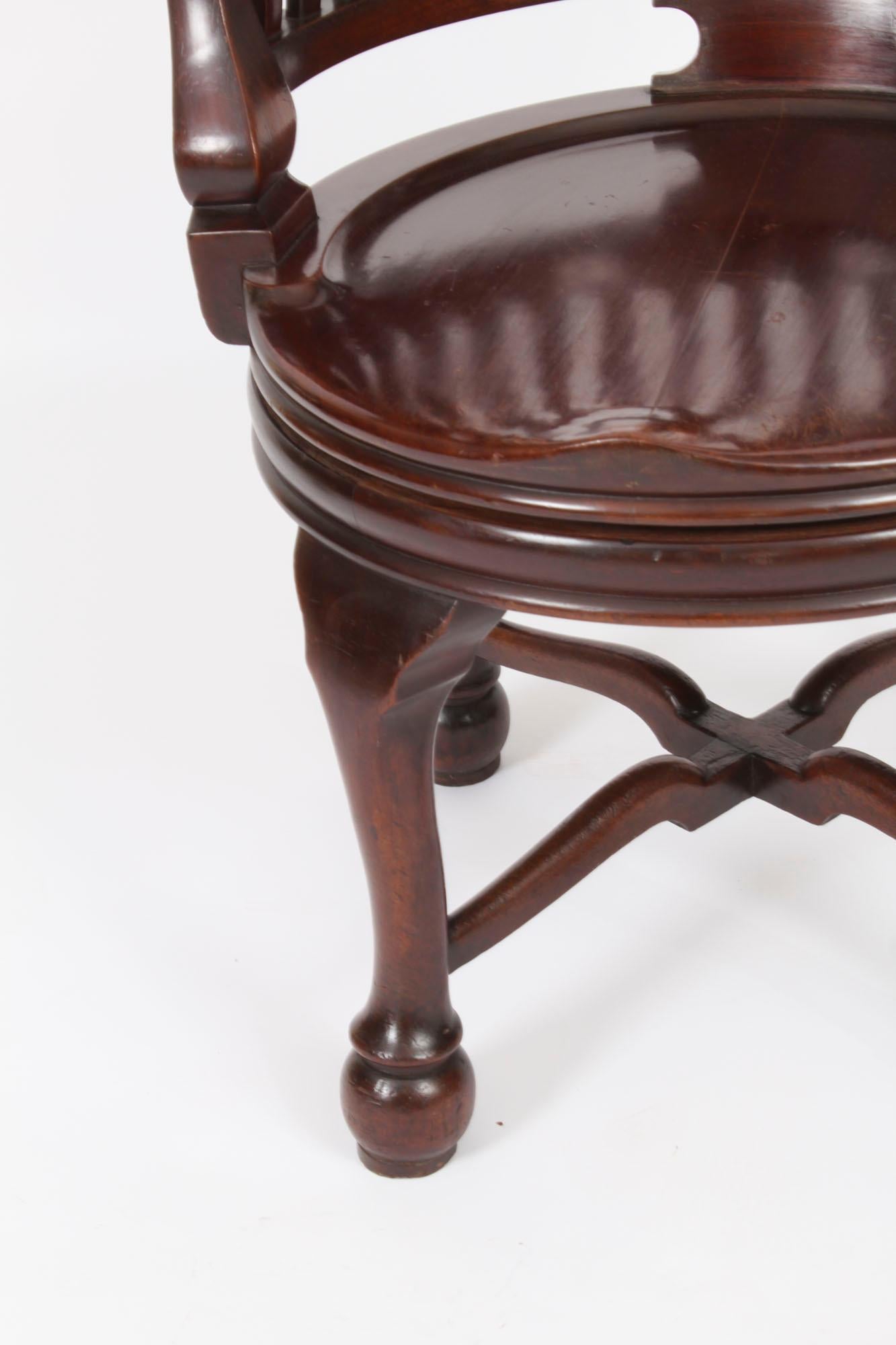 Antique Victorian Walnut Revolving Desk Chair c.1880 19th Century For Sale 1