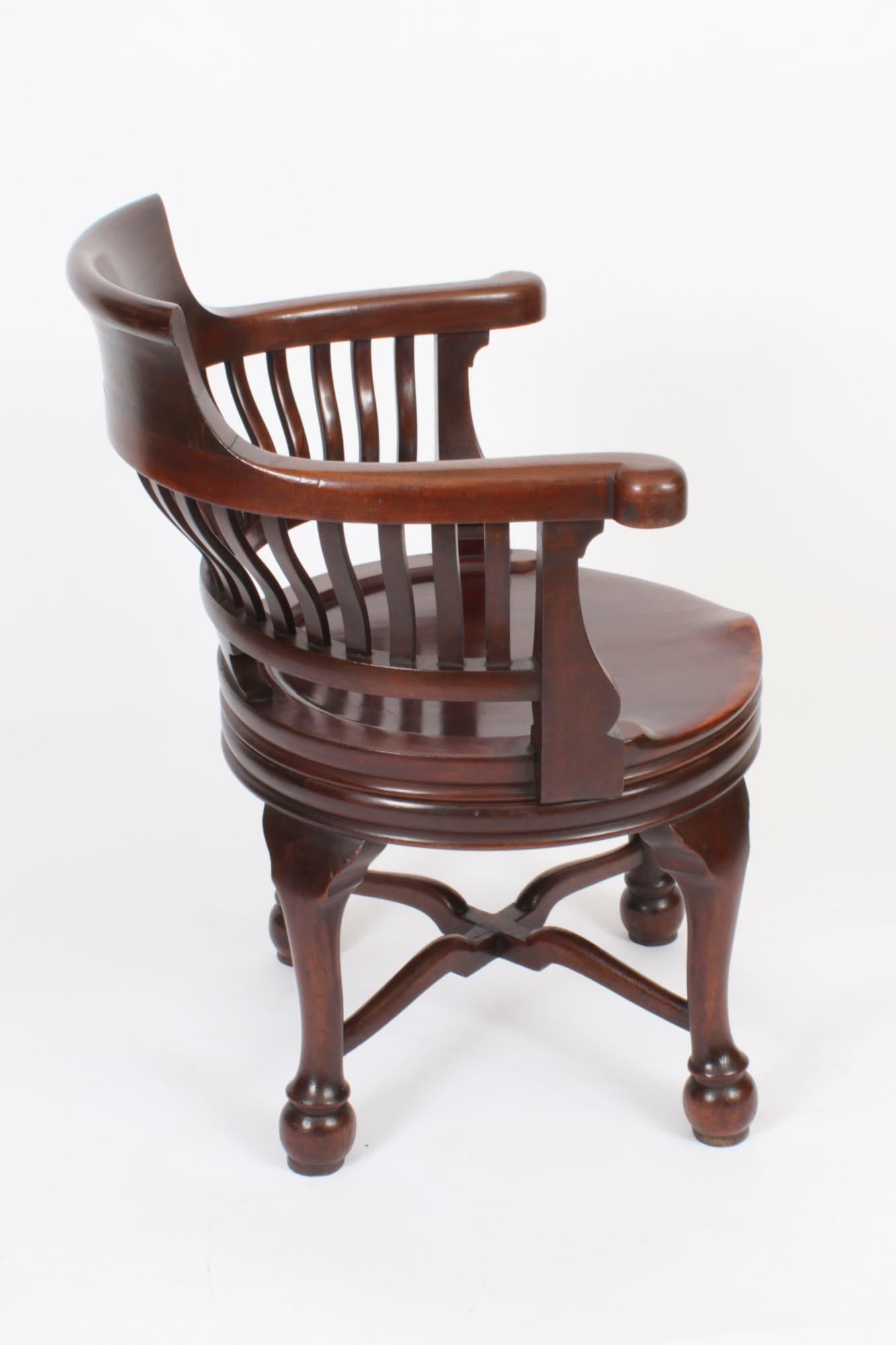 Antique Victorian Walnut Revolving Desk Chair c.1880 19th Century For Sale 3
