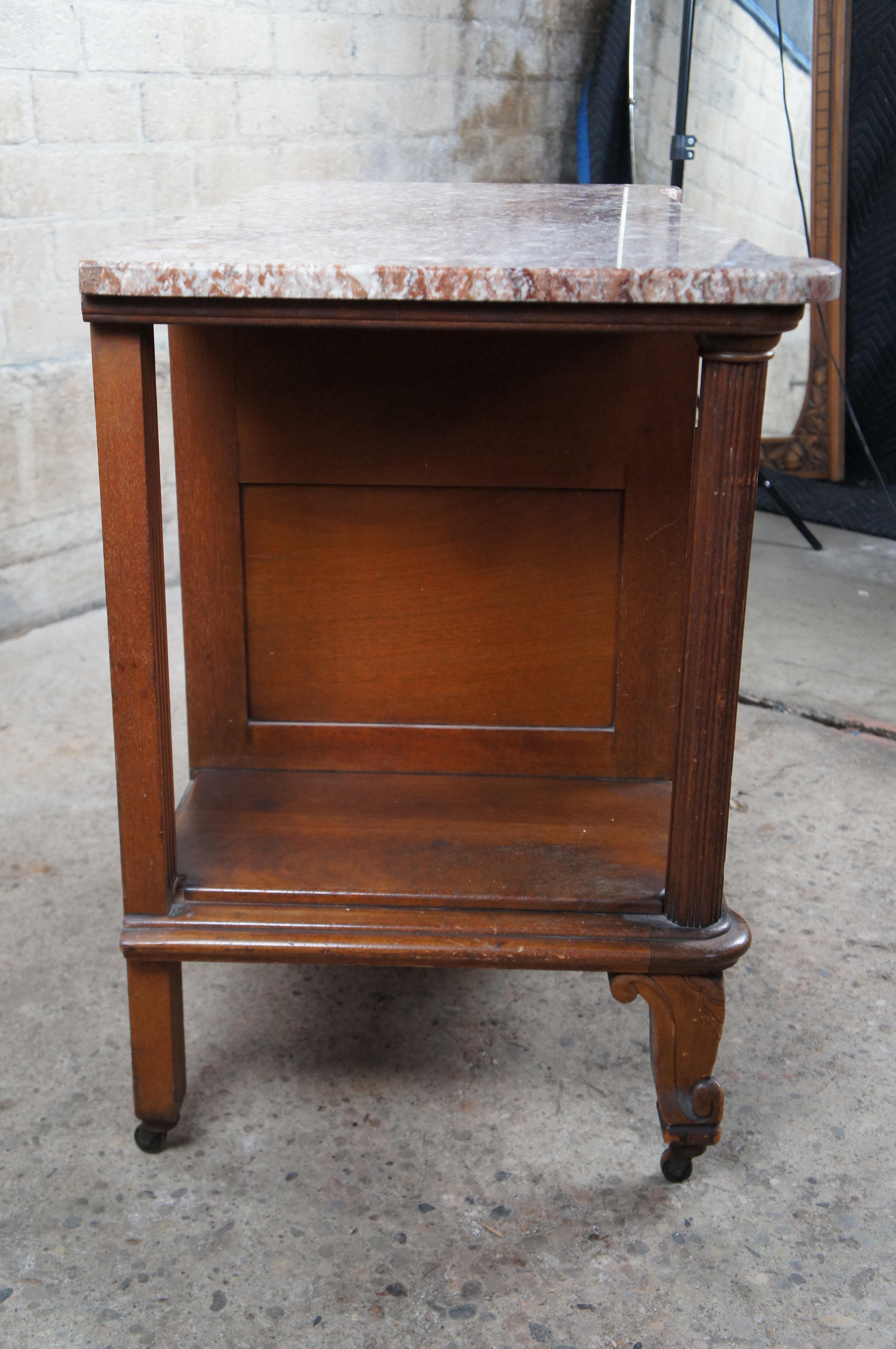 Antique Victorian Walnut Rouge Marble Top Wash Stand Console Sideboard Server For Sale 4
