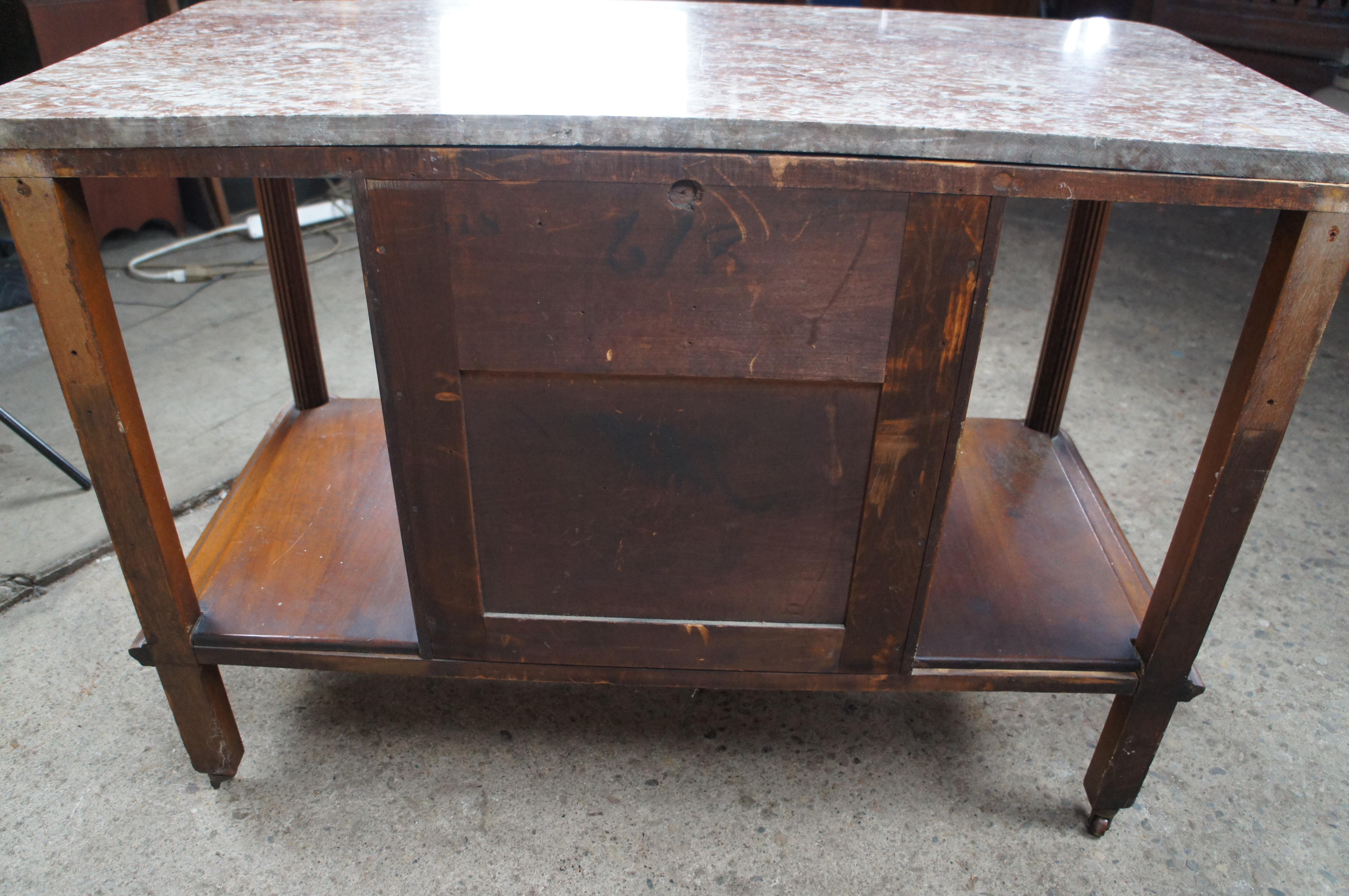 Antique Victorian Walnut Rouge Marble Top Wash Stand Console Sideboard Server For Sale 5