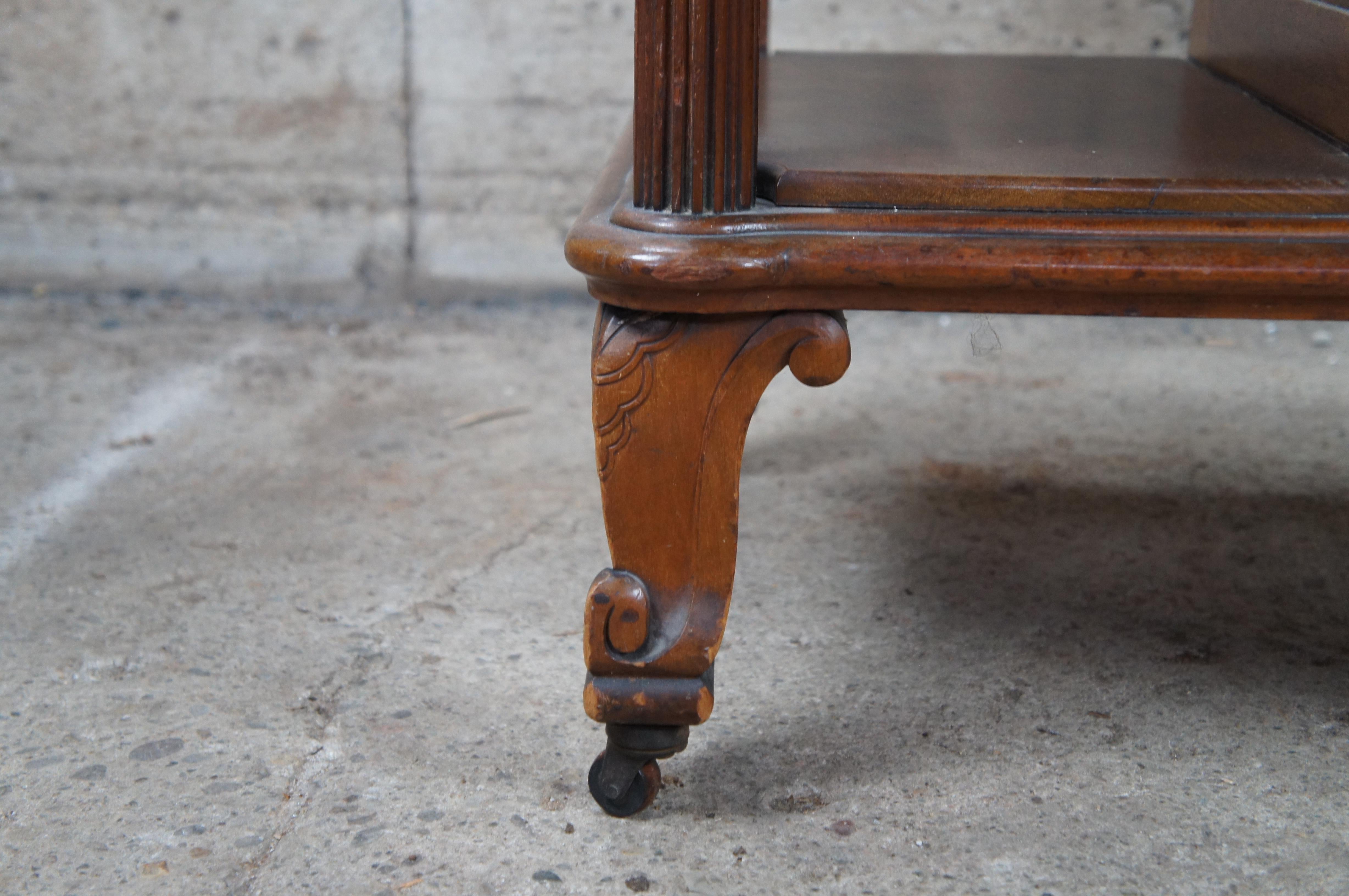 Antique Victorian Walnut Rouge Marble Top Wash Stand Console Sideboard Server In Fair Condition For Sale In Dayton, OH