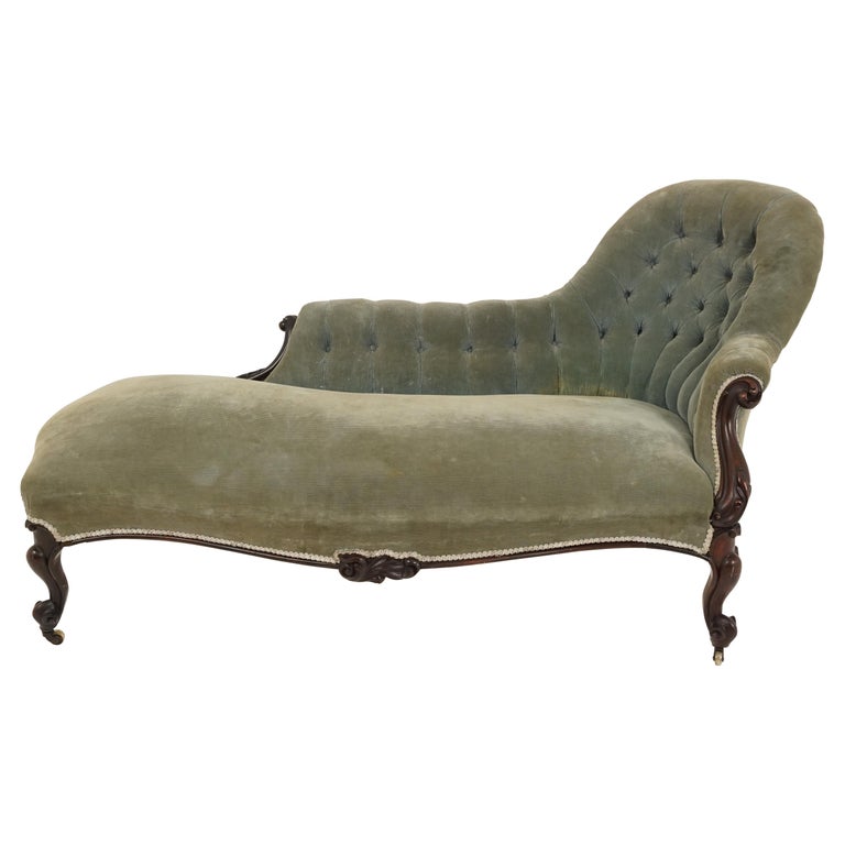 Antique Victorian Walnut Serpentine Chaise Lounge, Sofa, Scotland 1870  B2699 at 1stDibs