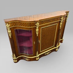 Antique Victorian Walnut Serpentine Credenza with Ormolu Mounts & Marquetry
