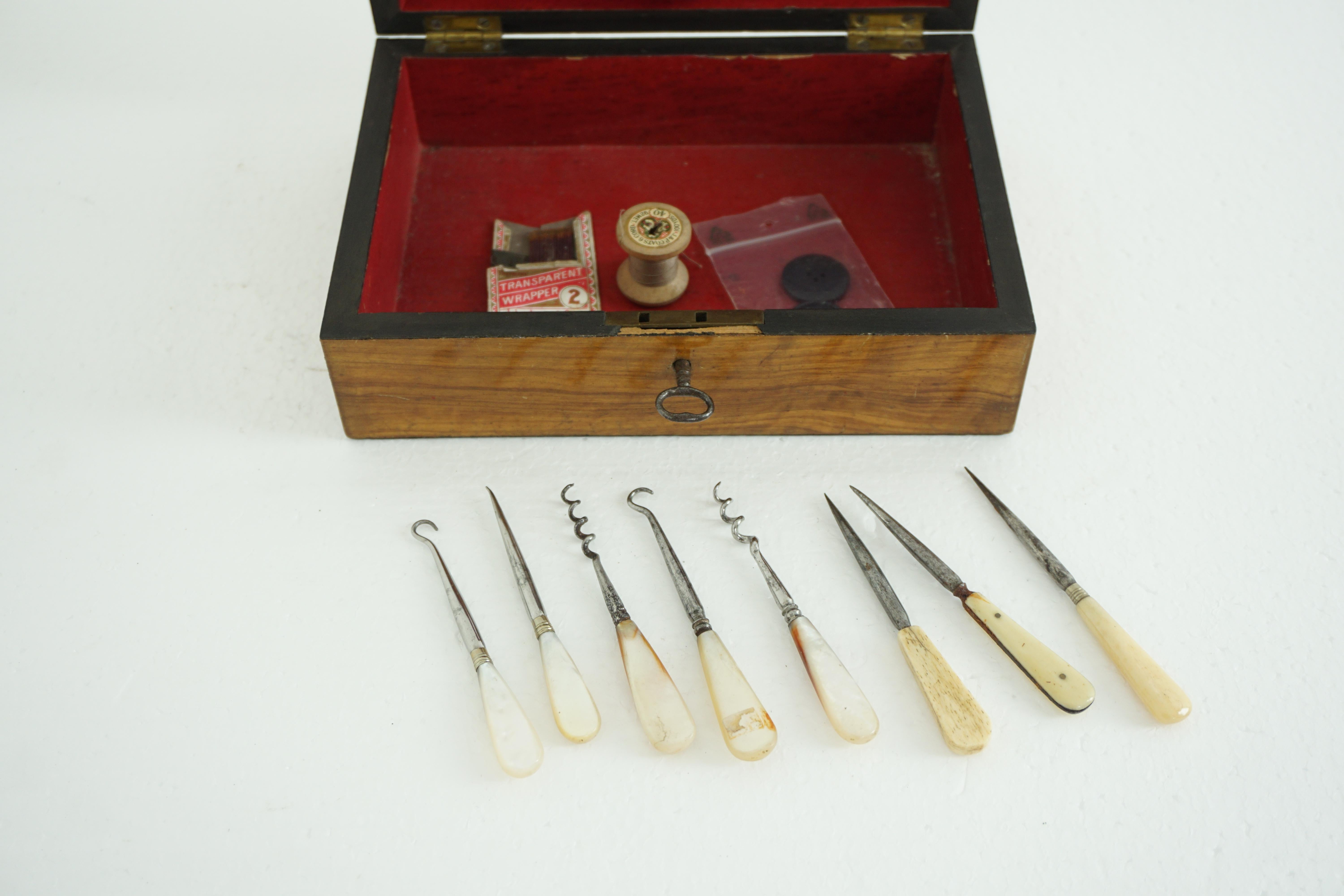 Antique Victorian Walnut Sewing Box, Scotland, 1880 1961 1