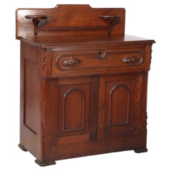 Antique Victorian Walnut Single Drawer Washstand with Backsplash C1890
