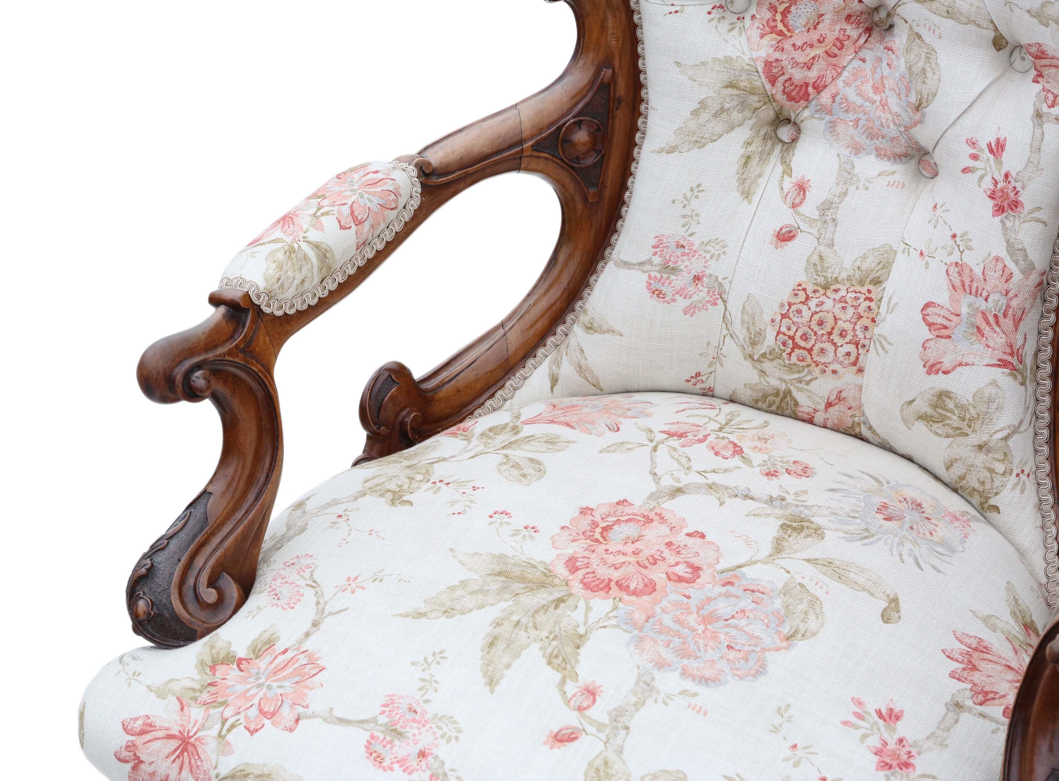 Antique Victorian Walnut Spoon Back Armchair Slipper For Sale 3