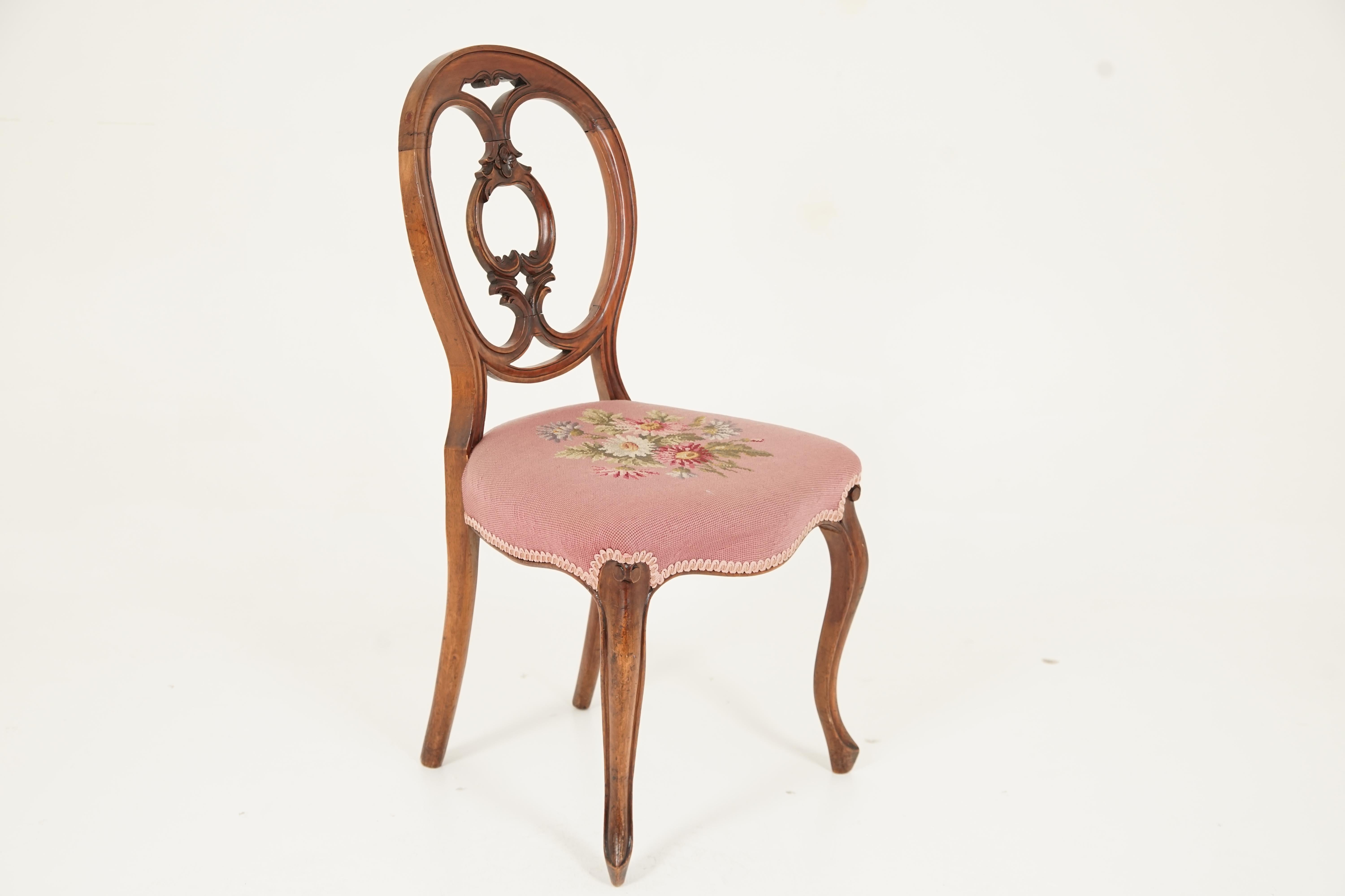 Scottish Antique Victorian Walnut Stuffover Upholstered Side Chair, Scotland, 1870
