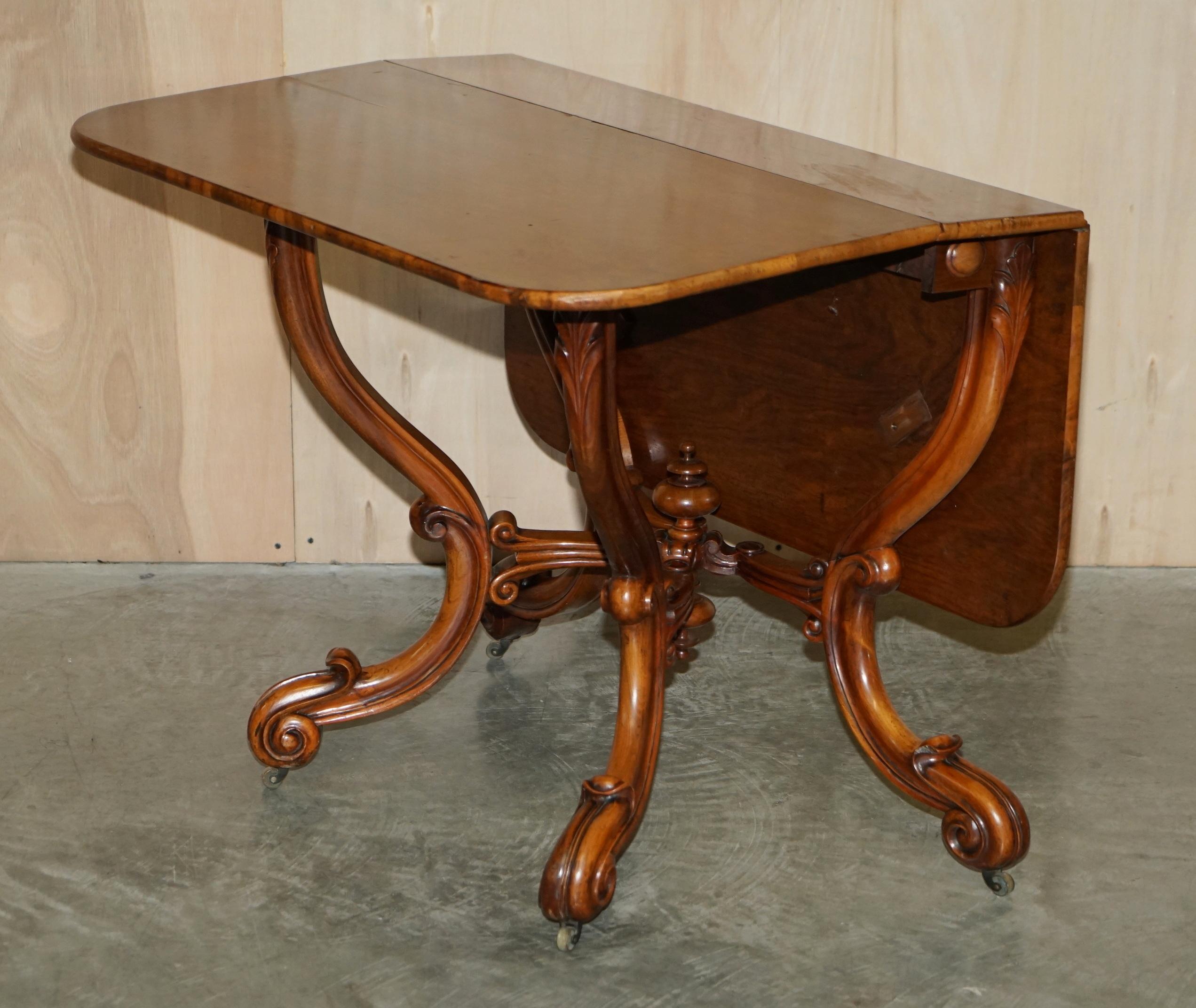 Antique Victorian Walnut Sutherland Folding Table with Exquisitely Carved Base 5