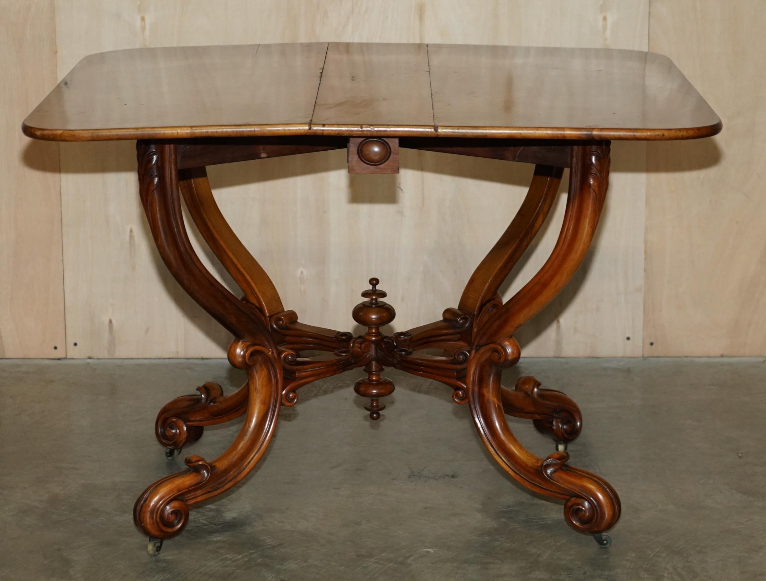 Antique Victorian Walnut Sutherland Folding Table with Exquisitely Carved Base 7