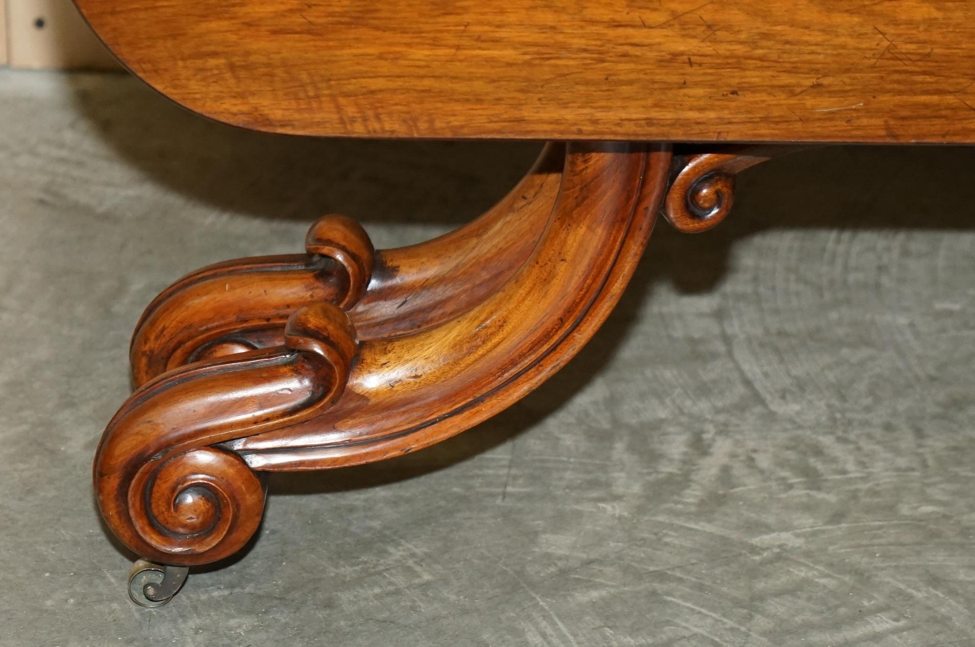 English Antique Victorian Walnut Sutherland Folding Table with Exquisitely Carved Base