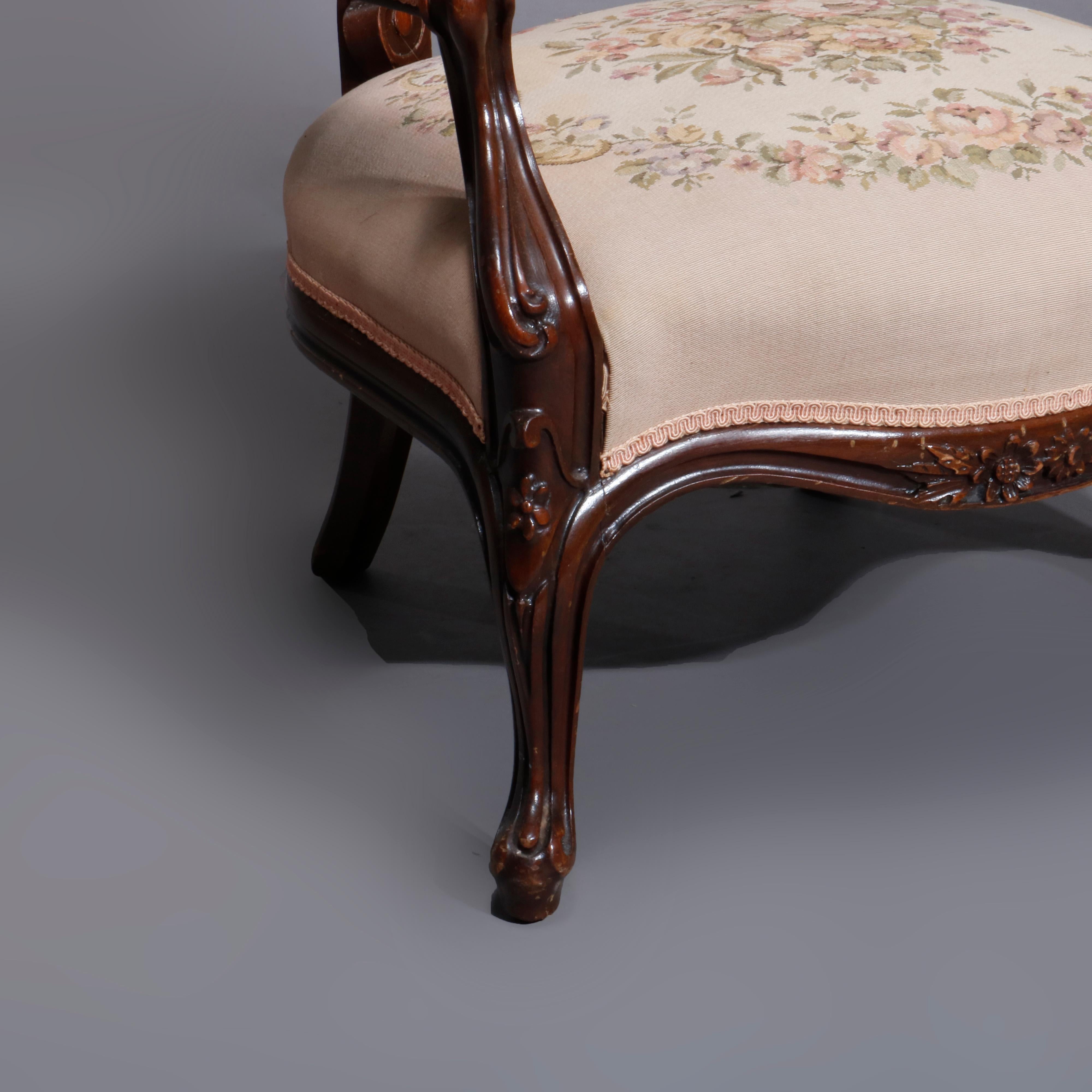 Antique Victorian Walnut & Tapestry Parlor Arm Chair, C1890 2
