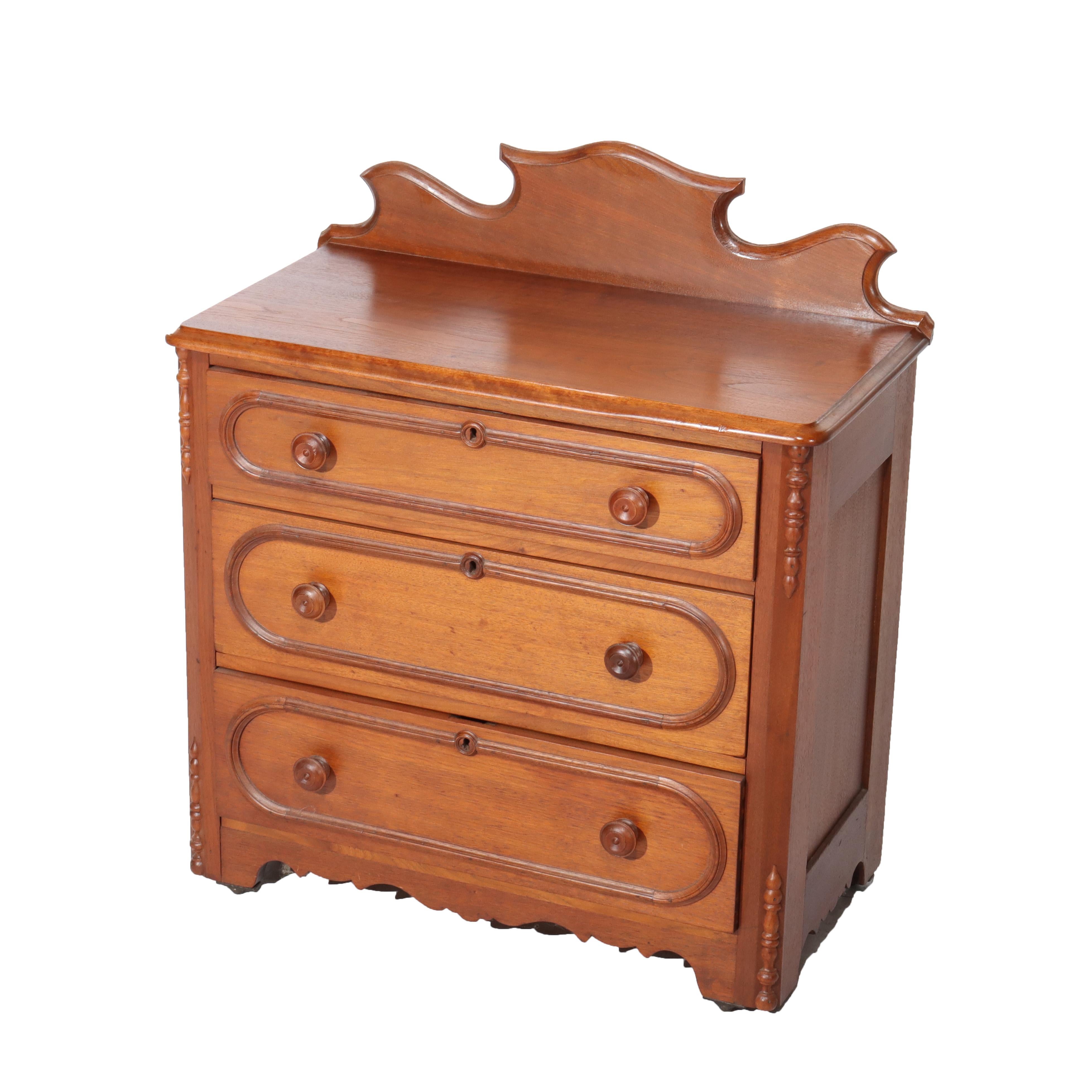 Antique Victorian Walnut Three Drawer Commode C1890 In Good Condition For Sale In Big Flats, NY