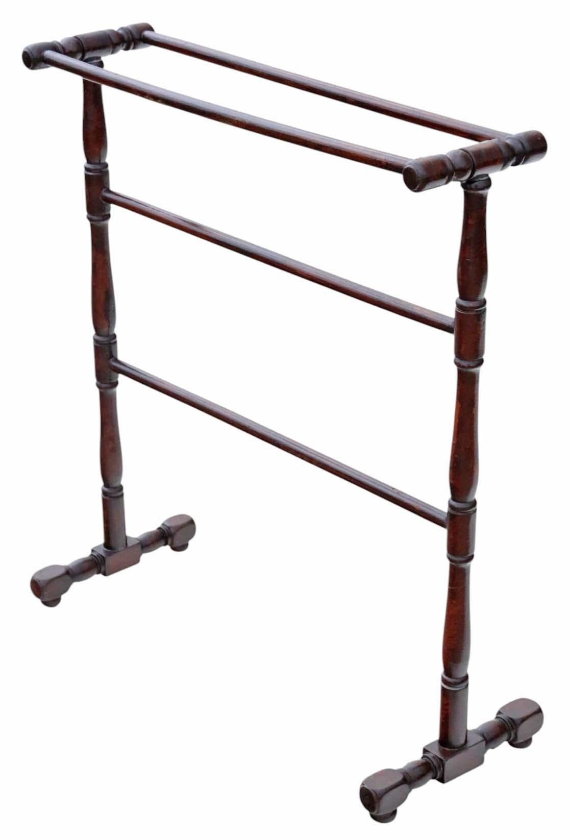 Antique Victorian walnut Towel Rail Stand - Quality from circa 1900.

Solid construction with no loose joints or woodworm, promising longevity and stability.

This piece adds a touch of charm to any space it occupies.

Overall dimensions: 69cm in