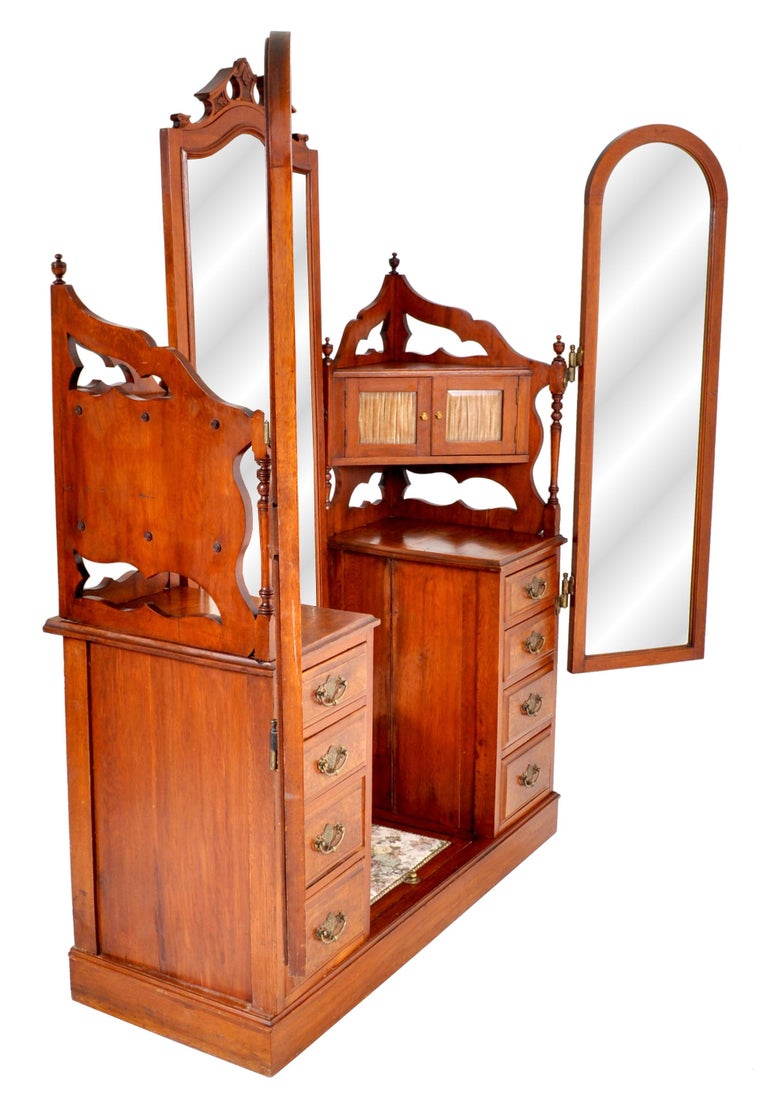 Antique Victorian Walnut Triple Mirror Twin Pedestal ...