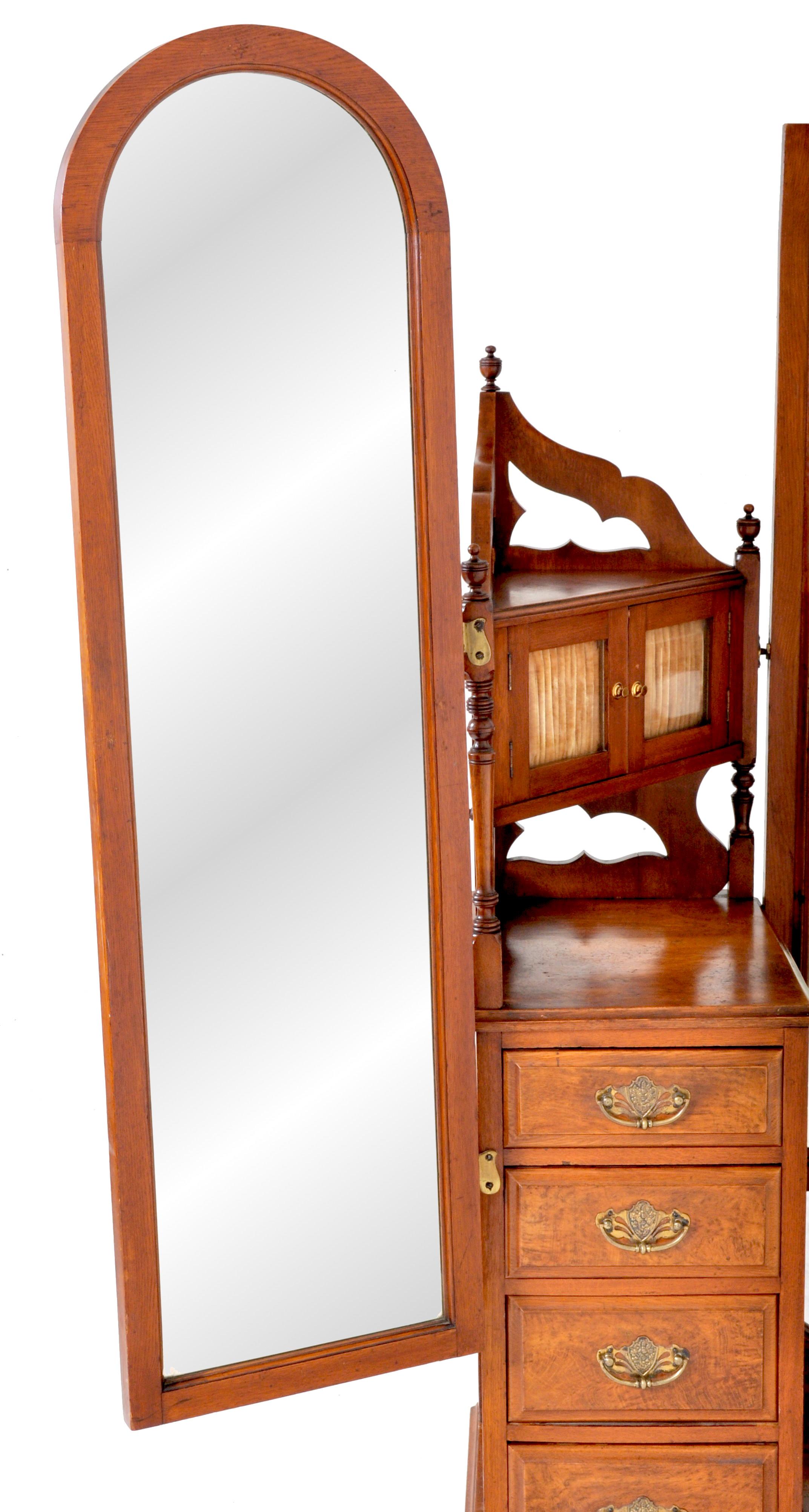 Antique Victorian Walnut Triple Mirror Twin Pedestal Dressing Table Vanity, 1870 1