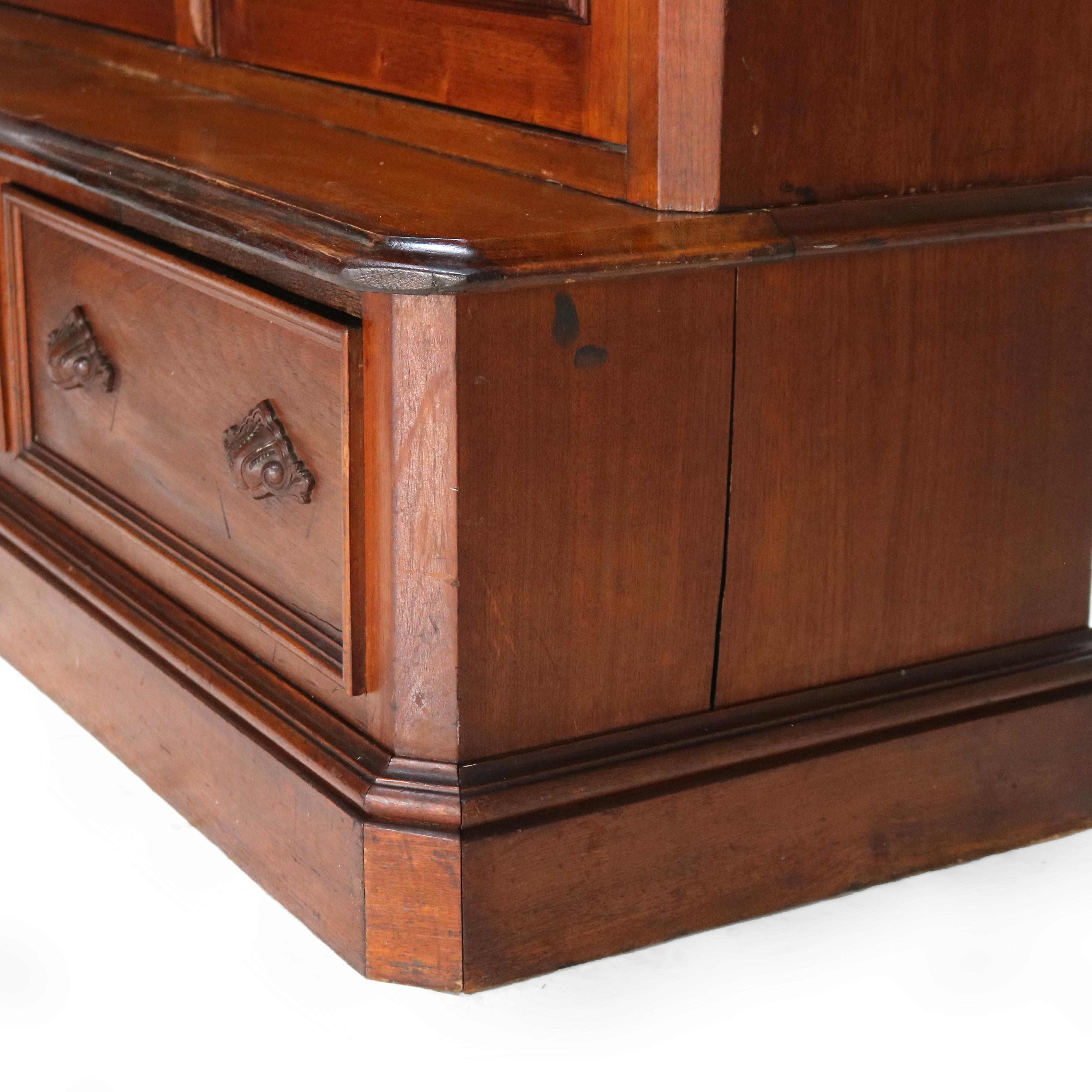 Antique Victorian Walnut Two Door Two Drawer Step Back Bookcase C1890 6