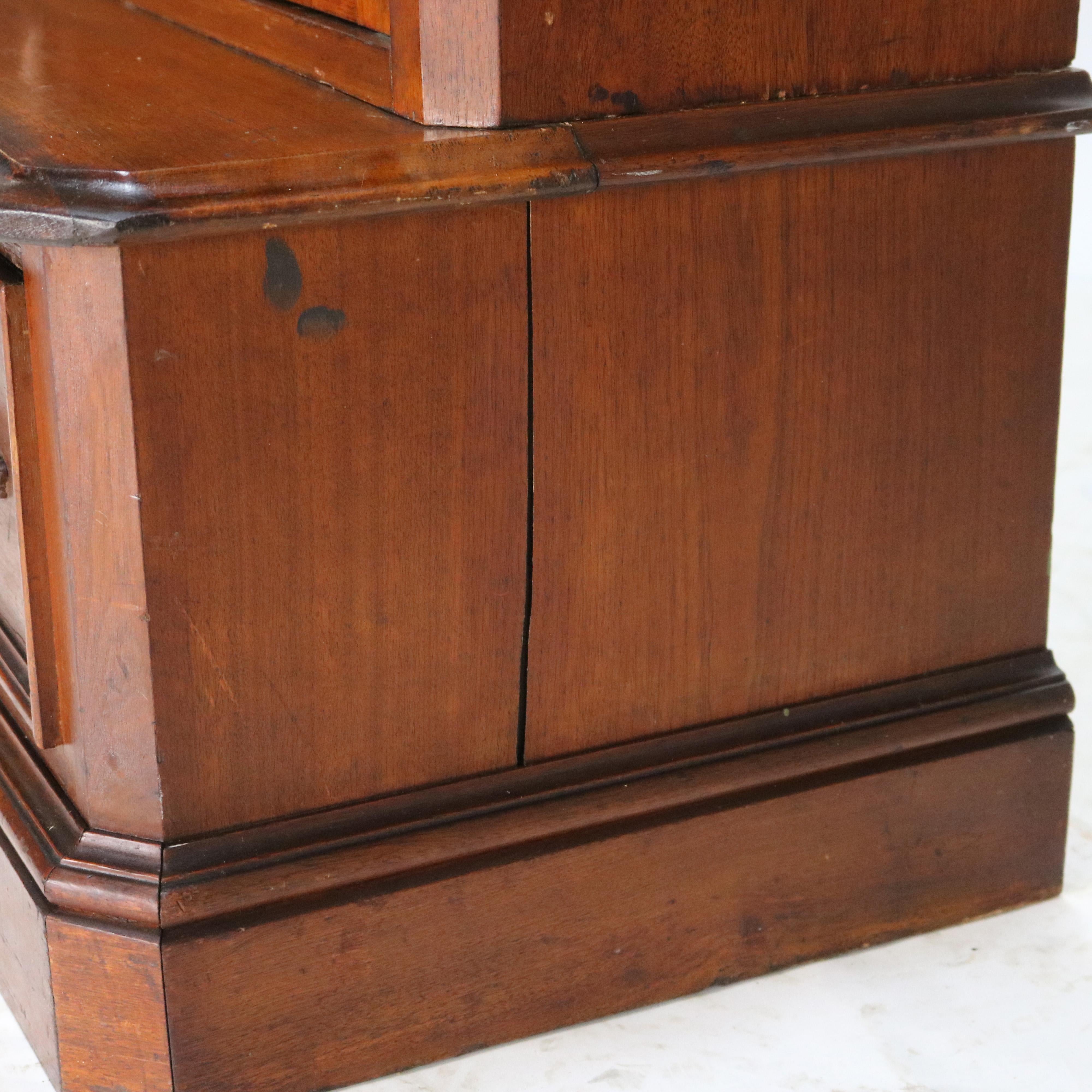 Antique Victorian Walnut Two Door Two Drawer Step Back Bookcase C1890 7