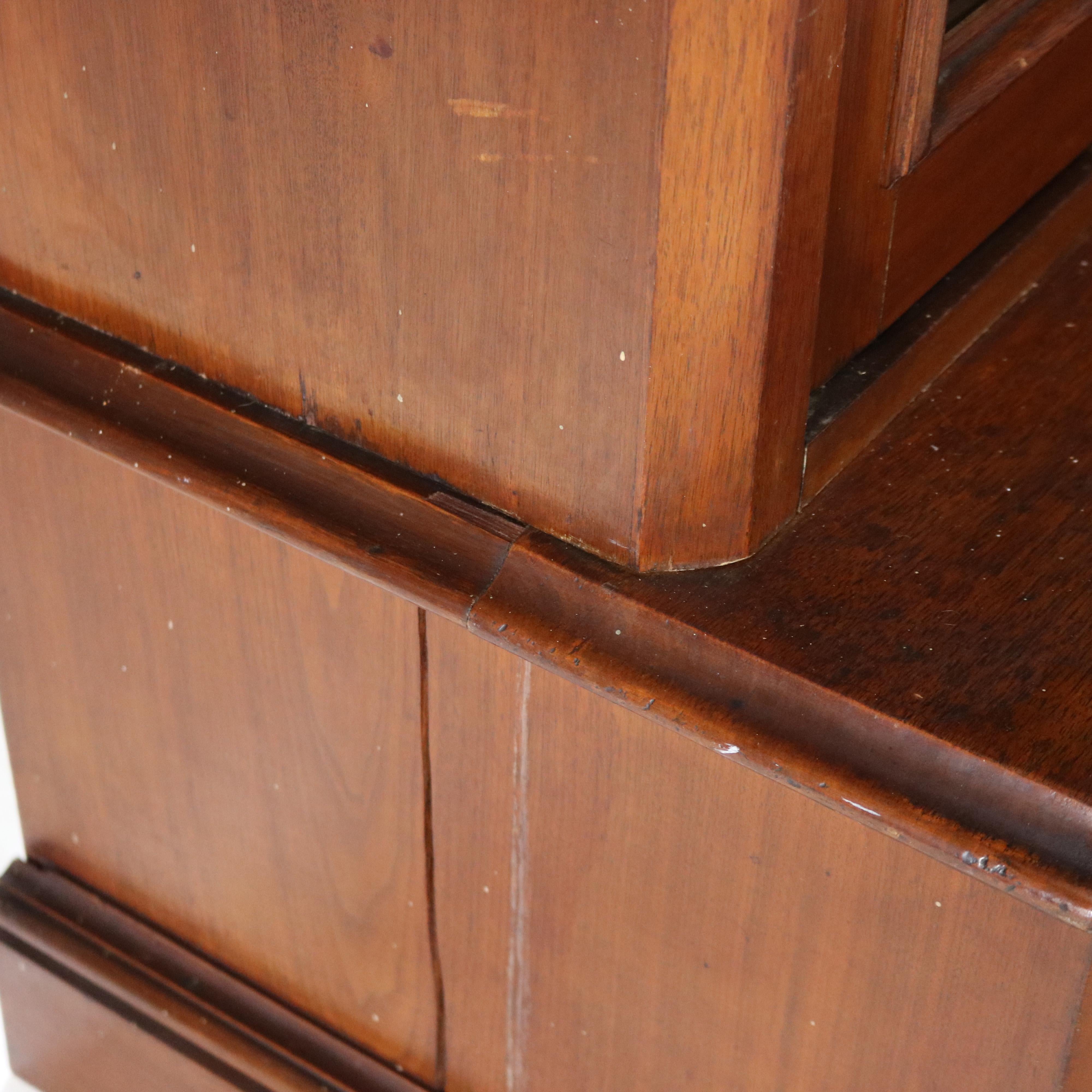 Antique Victorian Walnut Two Door Two Drawer Step Back Bookcase C1890 16