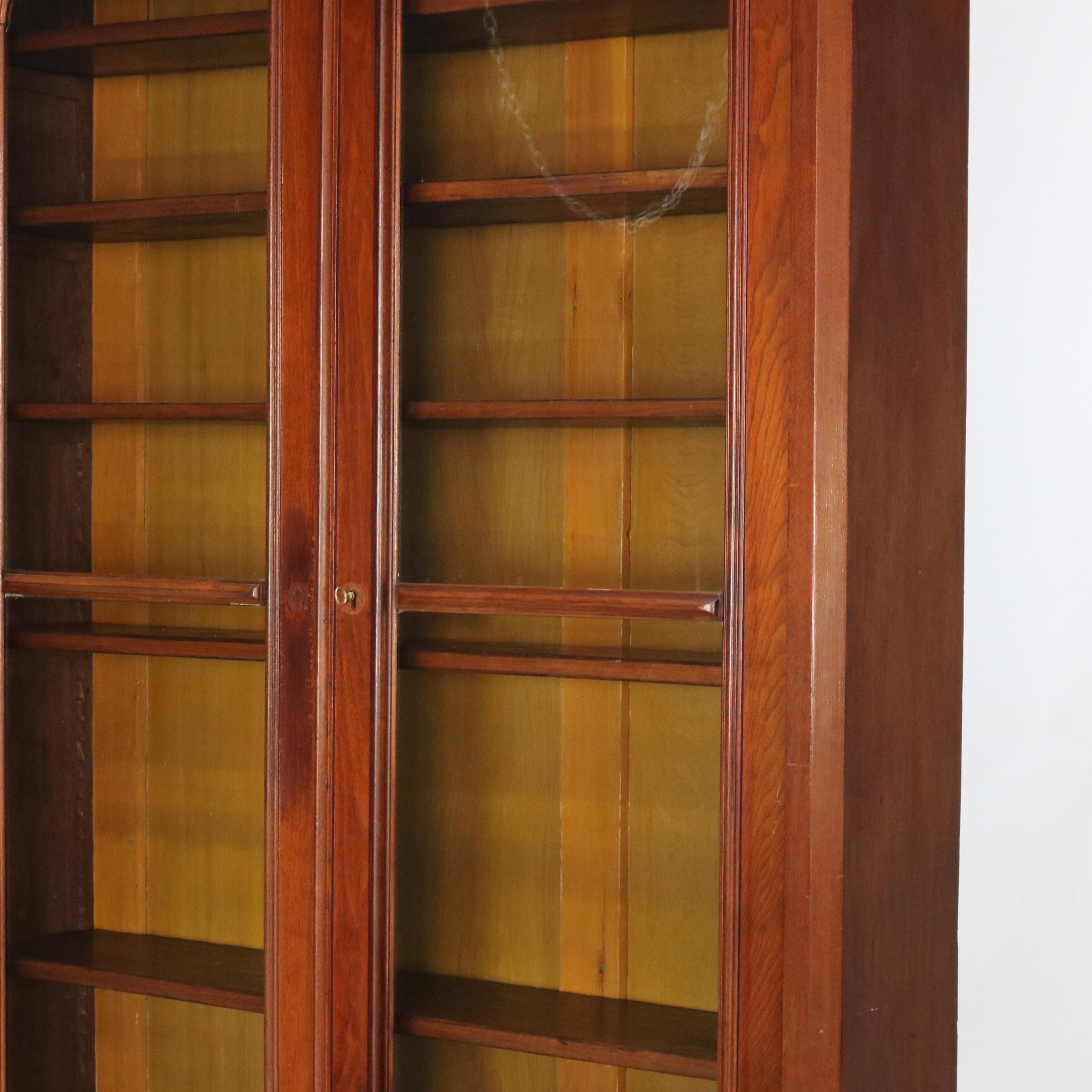Antique Victorian Walnut Two Door Two Drawer Step Back Bookcase C1890 2