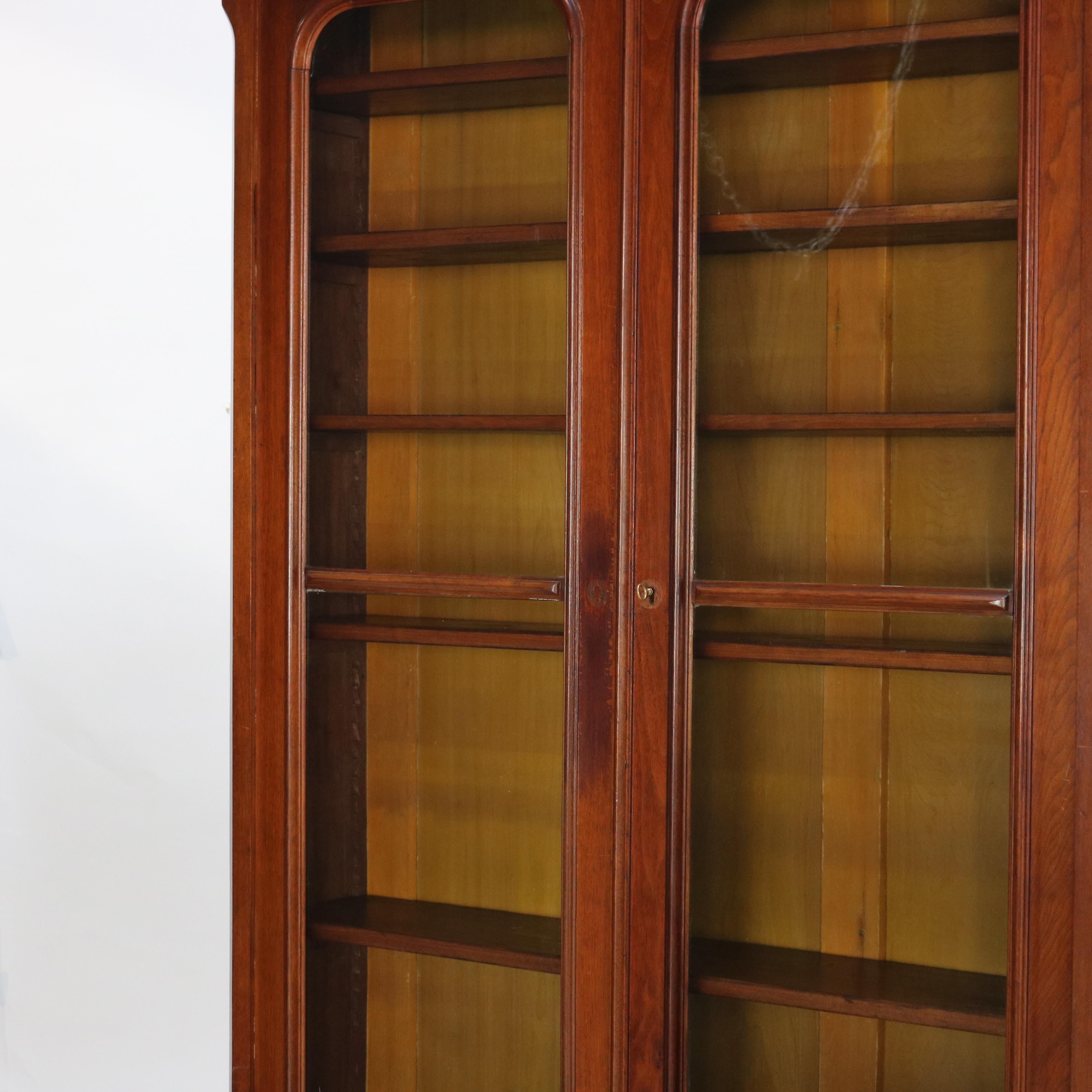 Antique Victorian Walnut Two Door Two Drawer Step Back Bookcase C1890 3