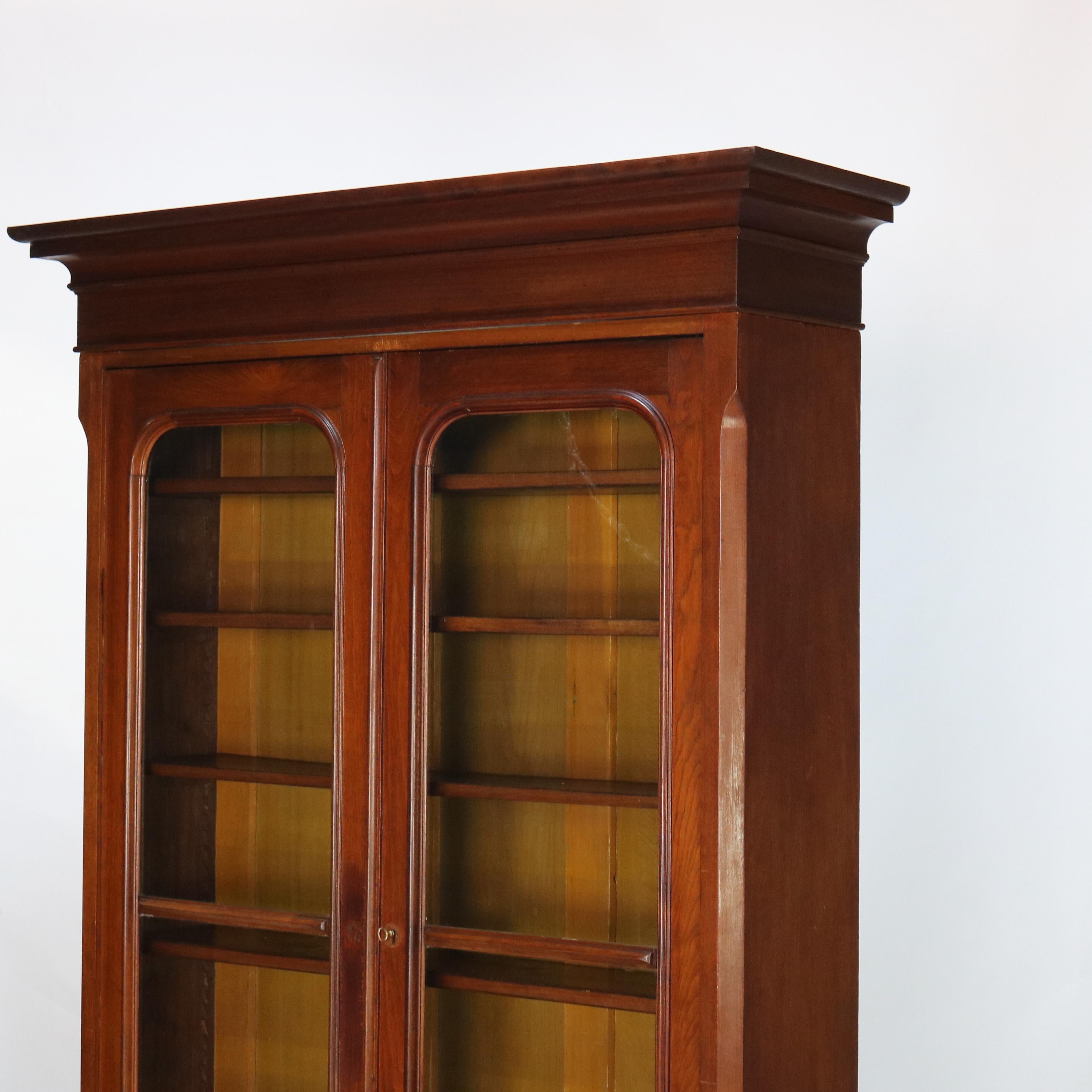 Antique Victorian Walnut Two Door Two Drawer Step Back Bookcase C1890 4