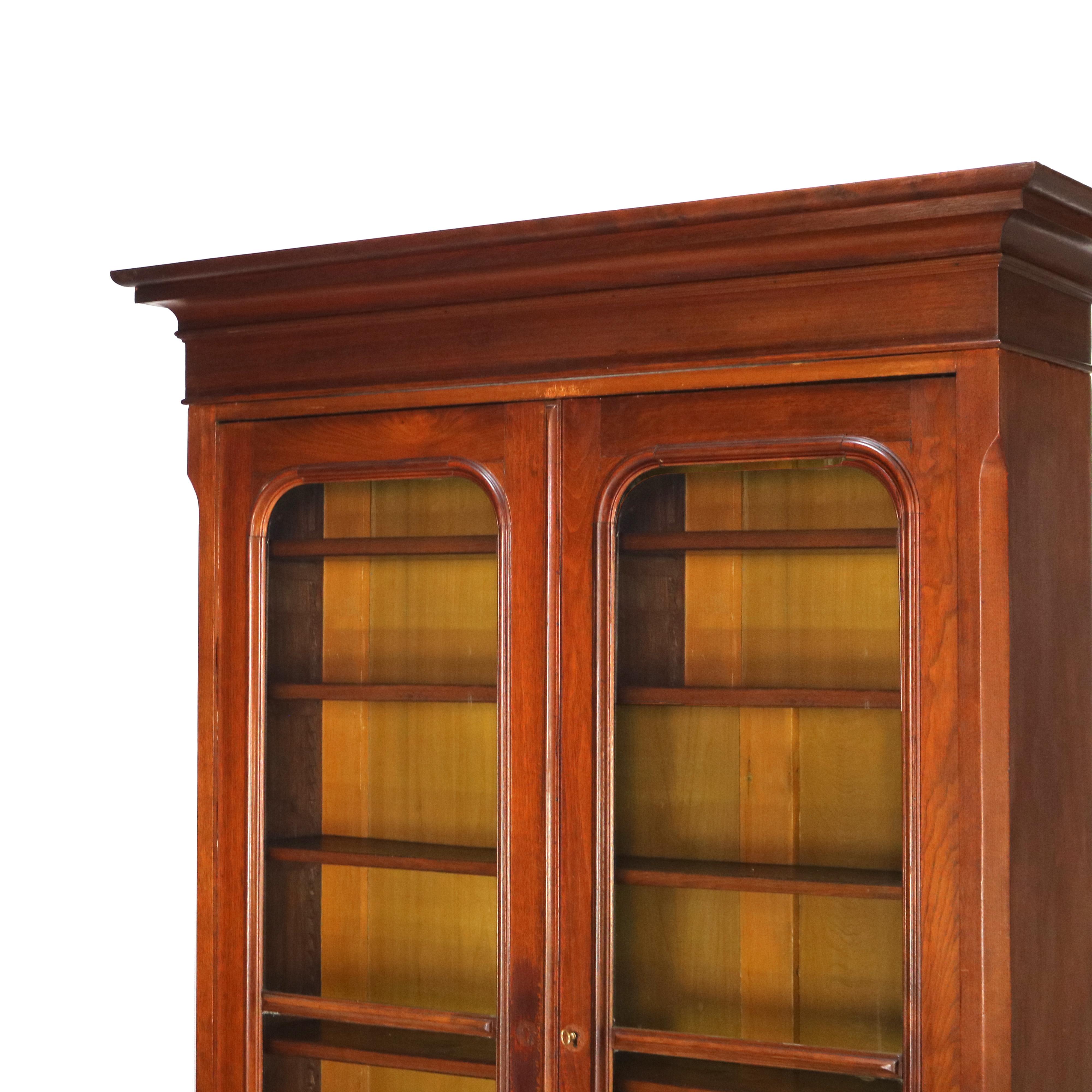 Antique Victorian Walnut Two Door Two Drawer Step Back Bookcase C1890 5