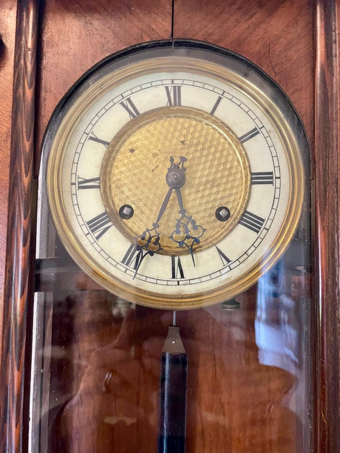 English Antique Victorian Walnut Vienna Wall Clock For Sale