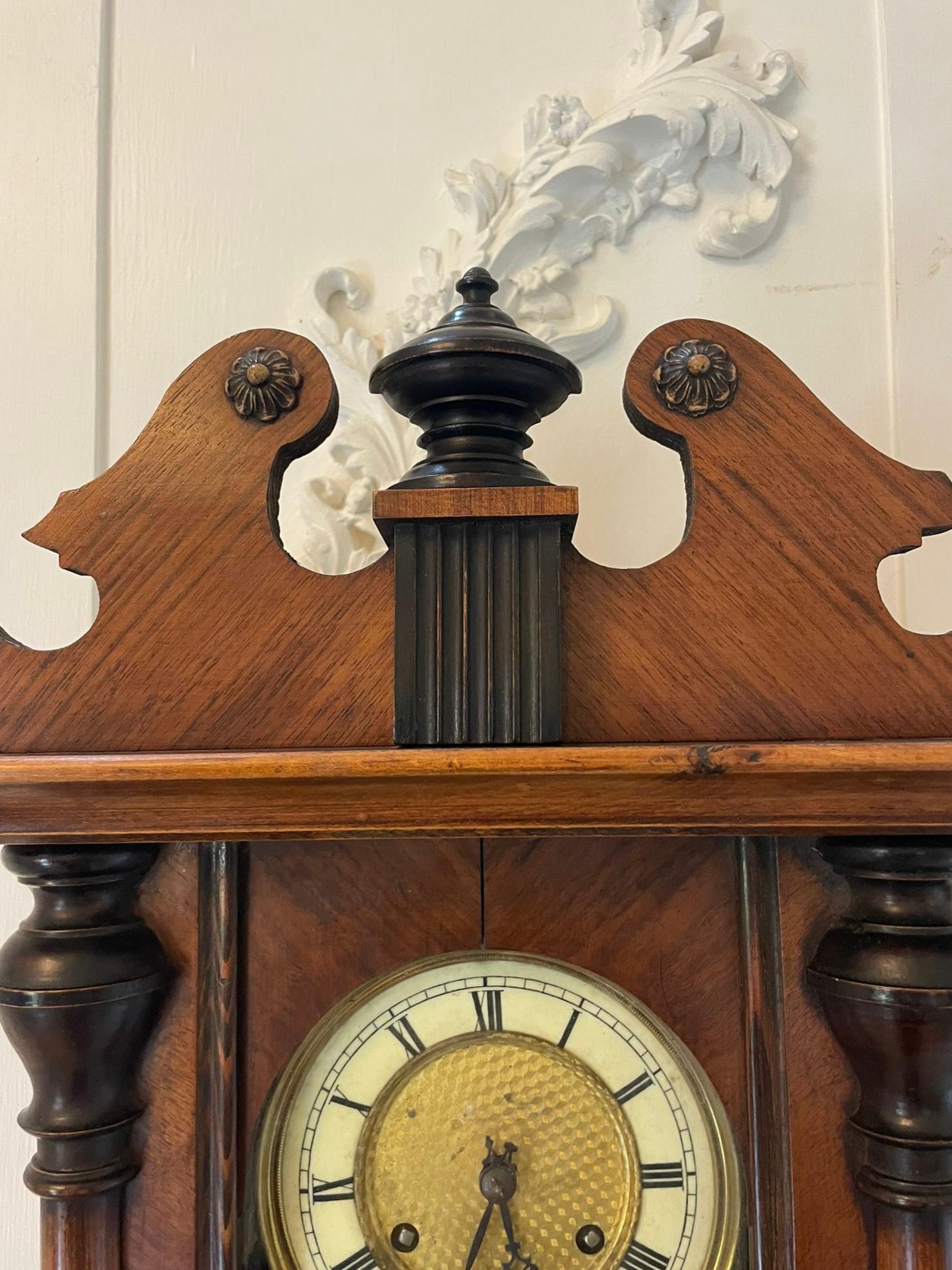19th Century Antique Victorian Walnut Vienna Wall Clock For Sale