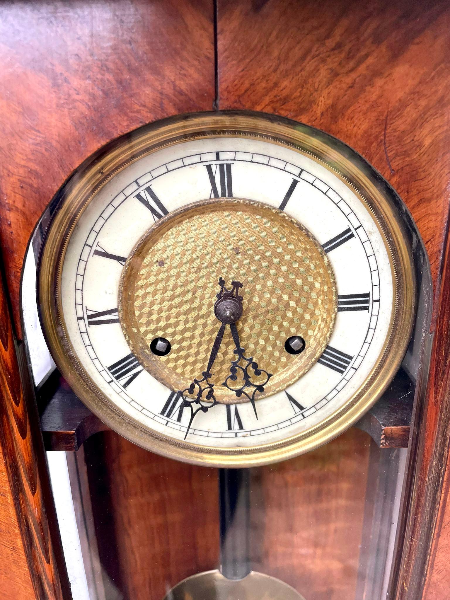 19th Century Antique Victorian Walnut Vienna Wall Clock For Sale