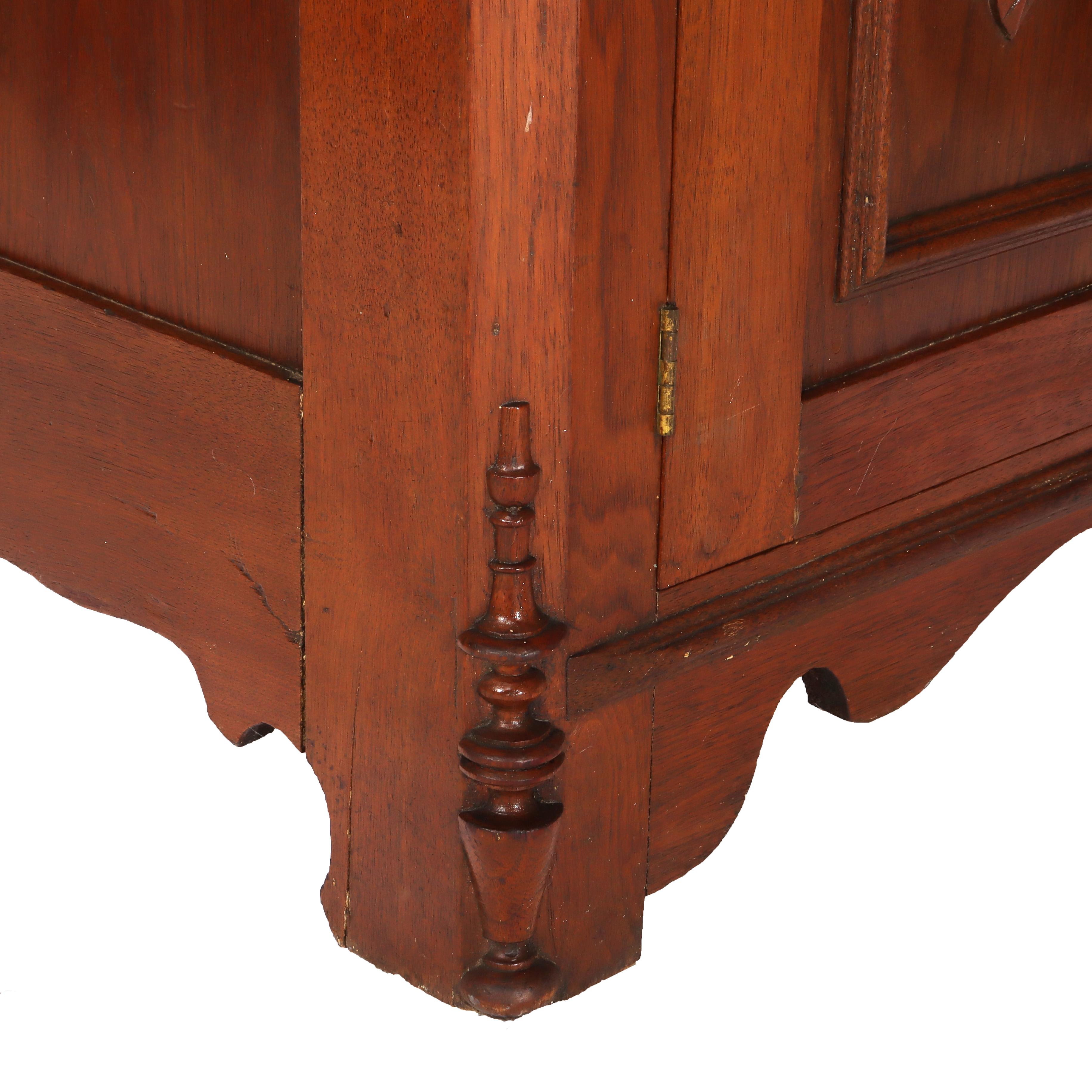 Antique Victorian Walnut Washstand with Backsplash & Carved Pulls C1900 For Sale 9