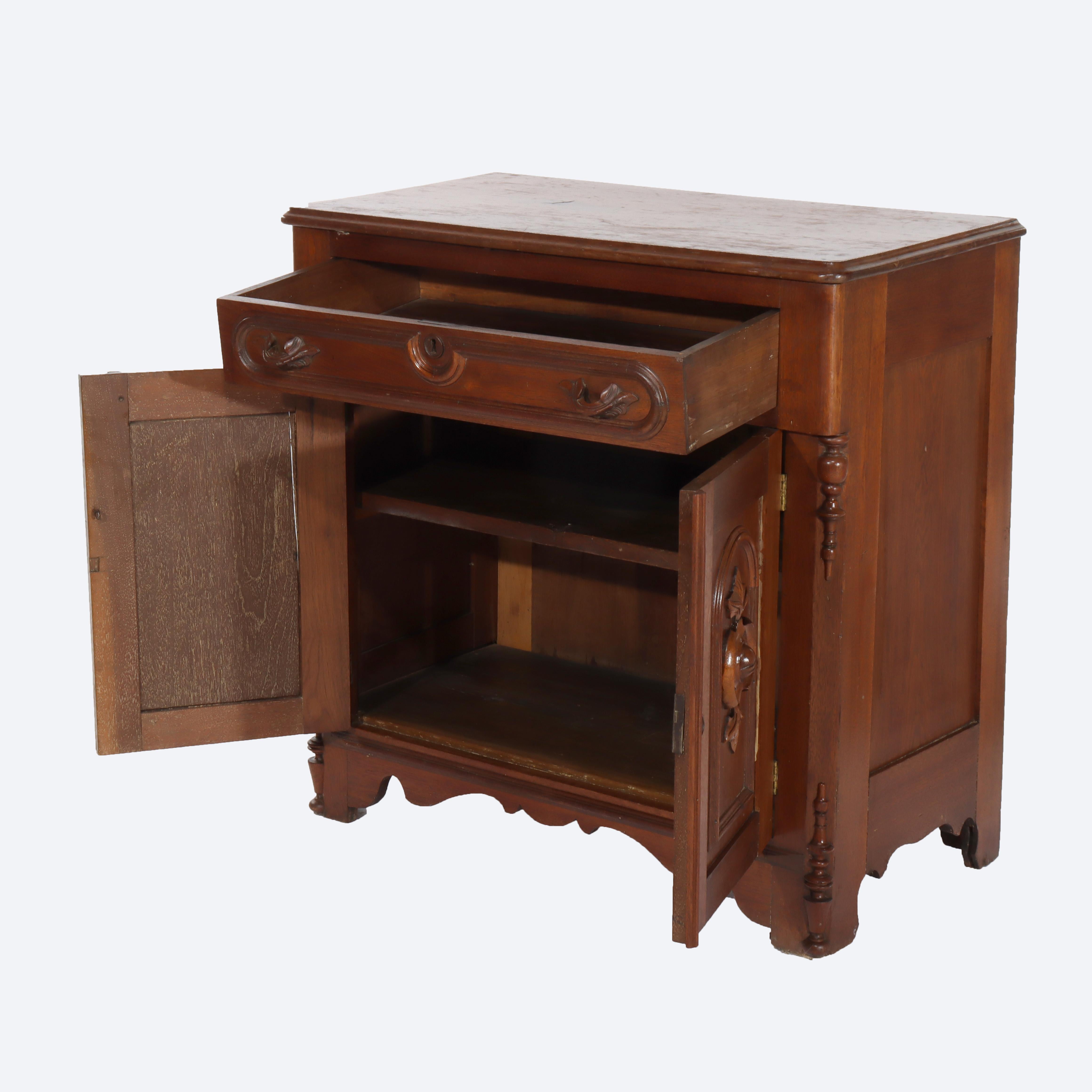 Antique Victorian Walnut Washstand with Backsplash & Carved Pulls Unsigned C1900
Measures - 30